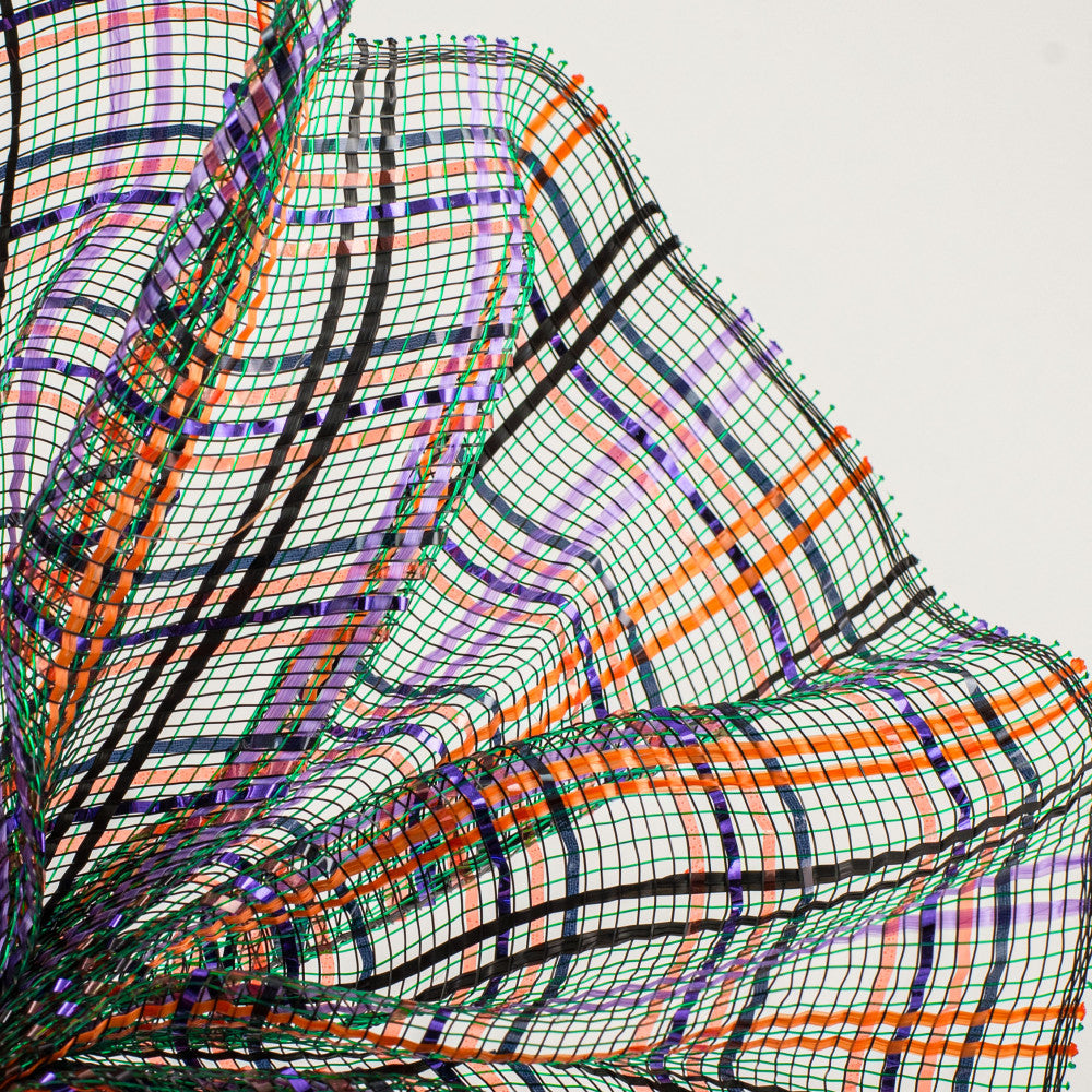 Shop For 10" Vertical Foil Plaid Mesh Ribbon: Black, Orange, Purple, Emerald at Michelle's aDOORable Creations