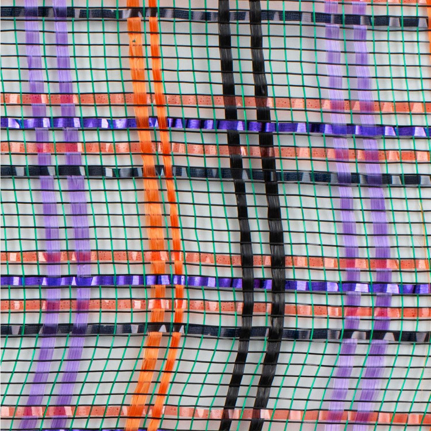 10" Vertical Foil Plaid Mesh Ribbon: Black, Orange, Purple, Emerald