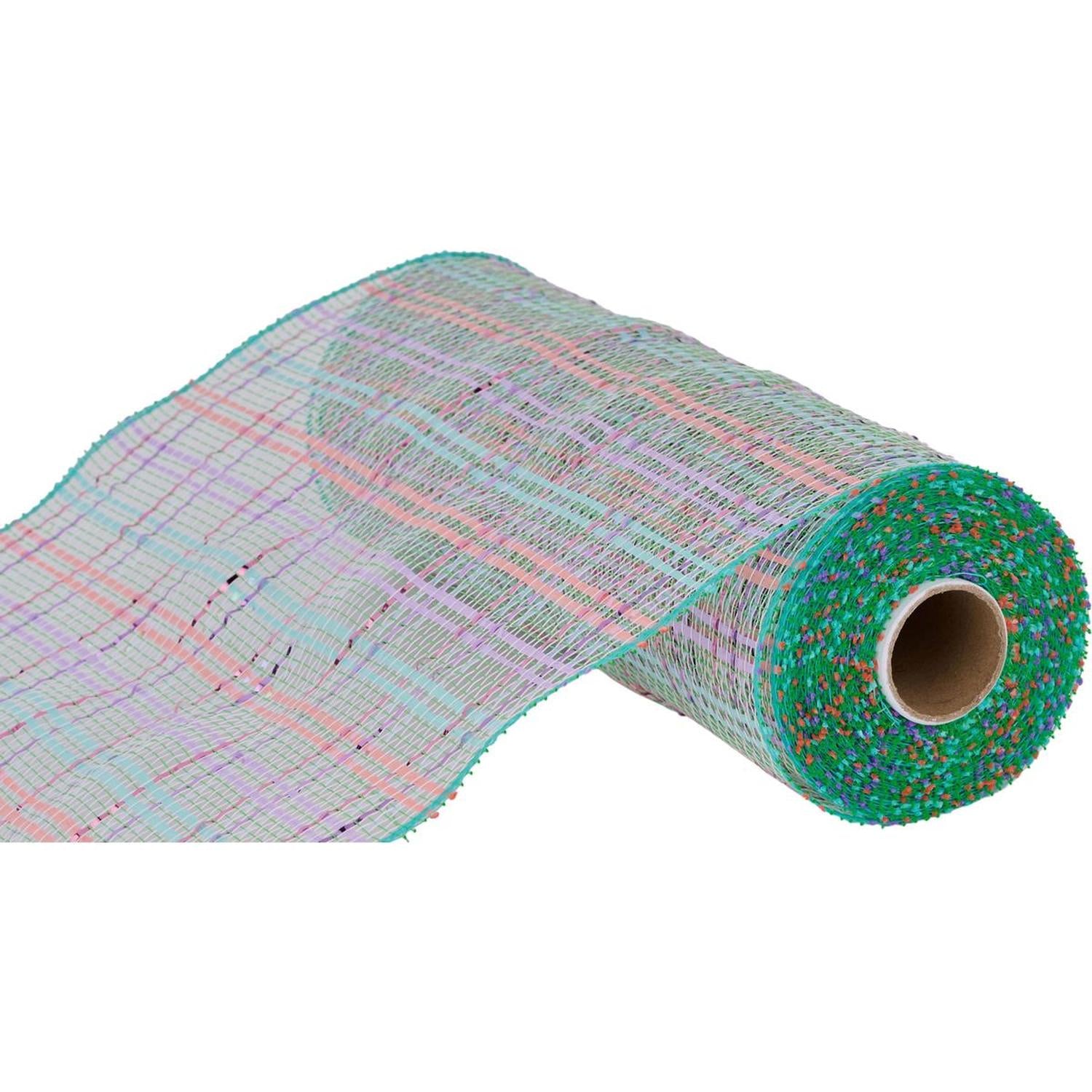 10" Vertical Foil Plaid Mesh Ribbon: Lime/Pink/Blue/Lavender