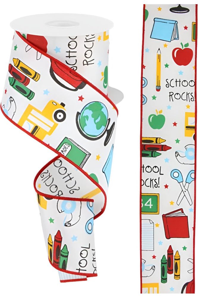 Shop For 2.5" School Rocks Ribbon: White (10 Yards) at Michelle's aDOORable Creations