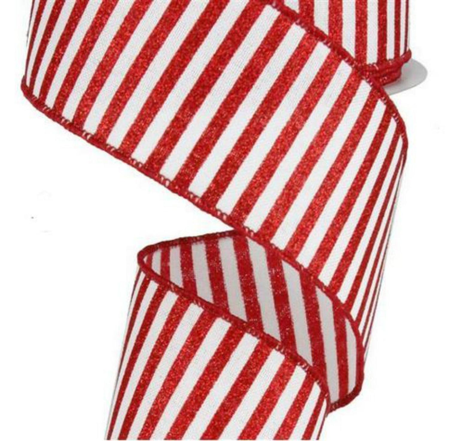 2.5" Glitter Stripe Canvas Ribbon: White & Red (10 Yards)