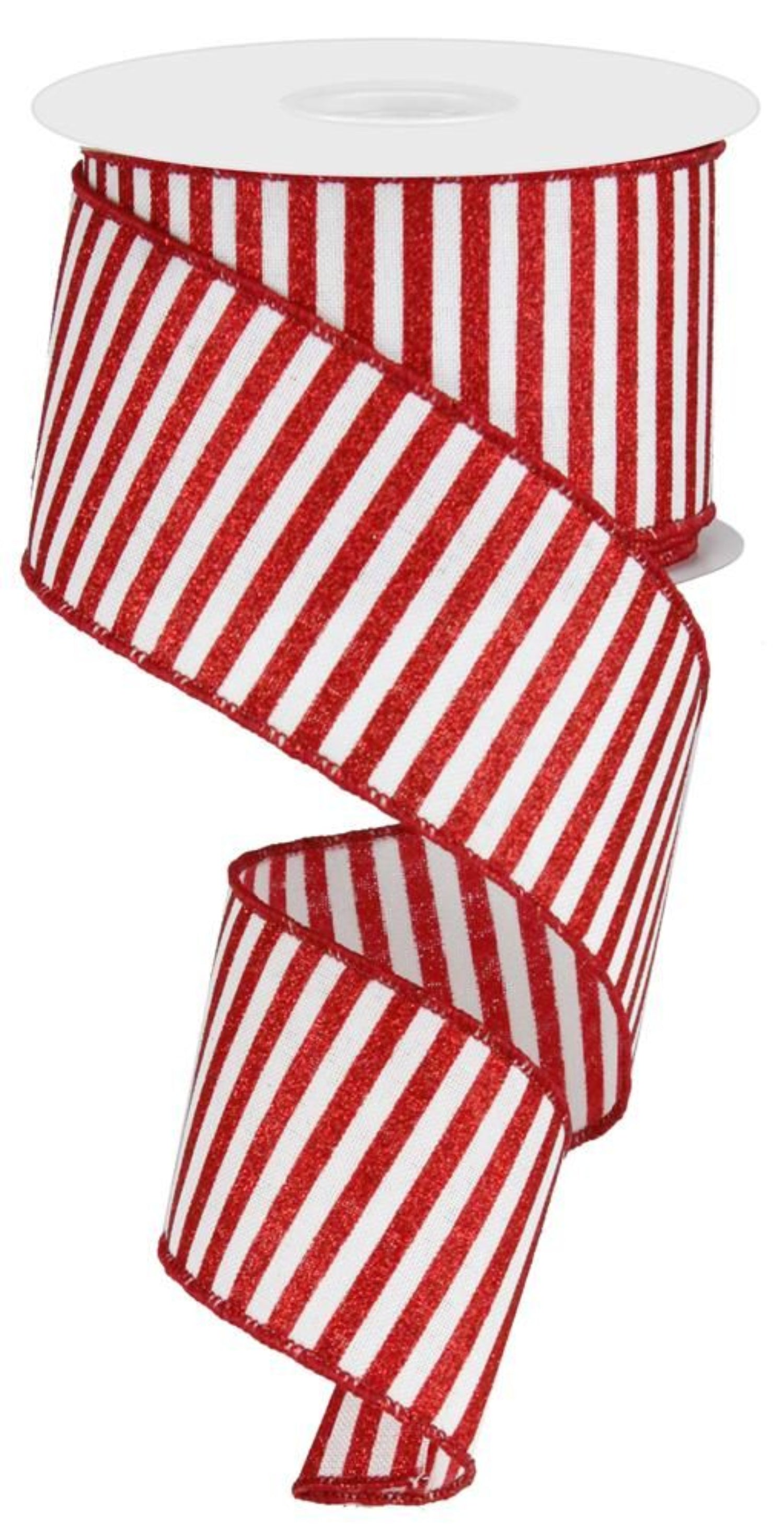 2.5" Glitter Stripe Canvas Ribbon: White & Red (10 Yards)