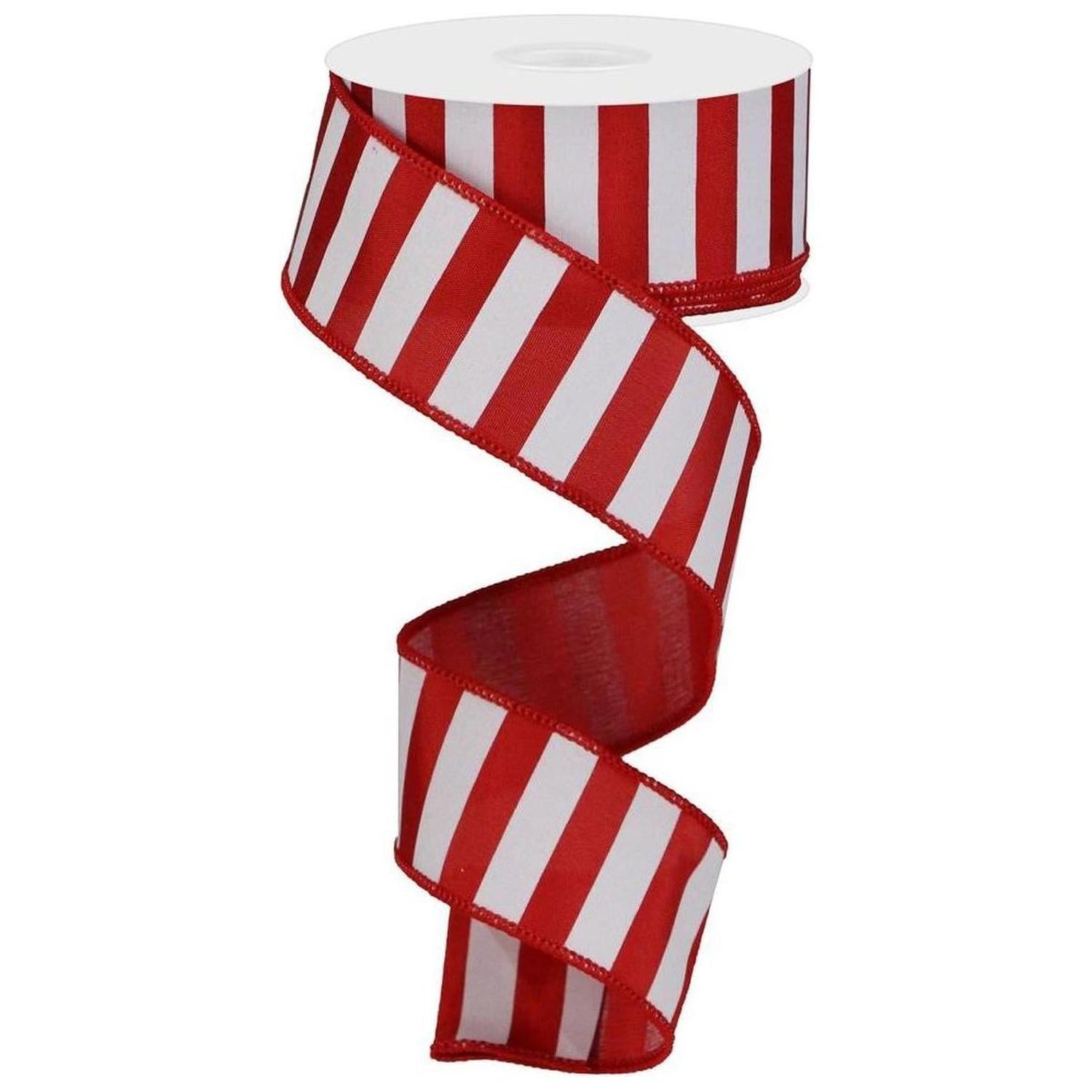 1.5" Medium Horizontal Stripe Ribbon: Red & White (10 Yards)
