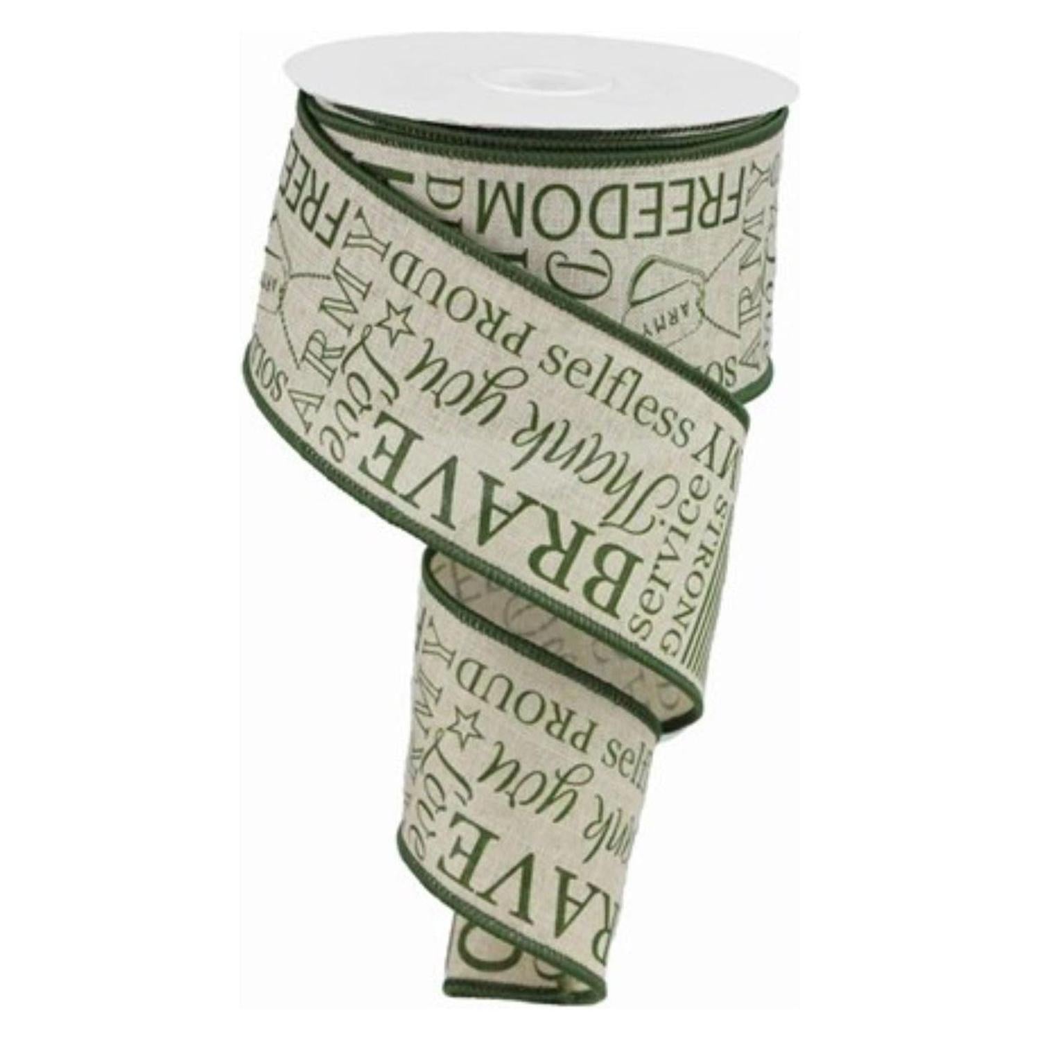 2.5" Army Ribbon: Army Green & Natural (10 Yards)
