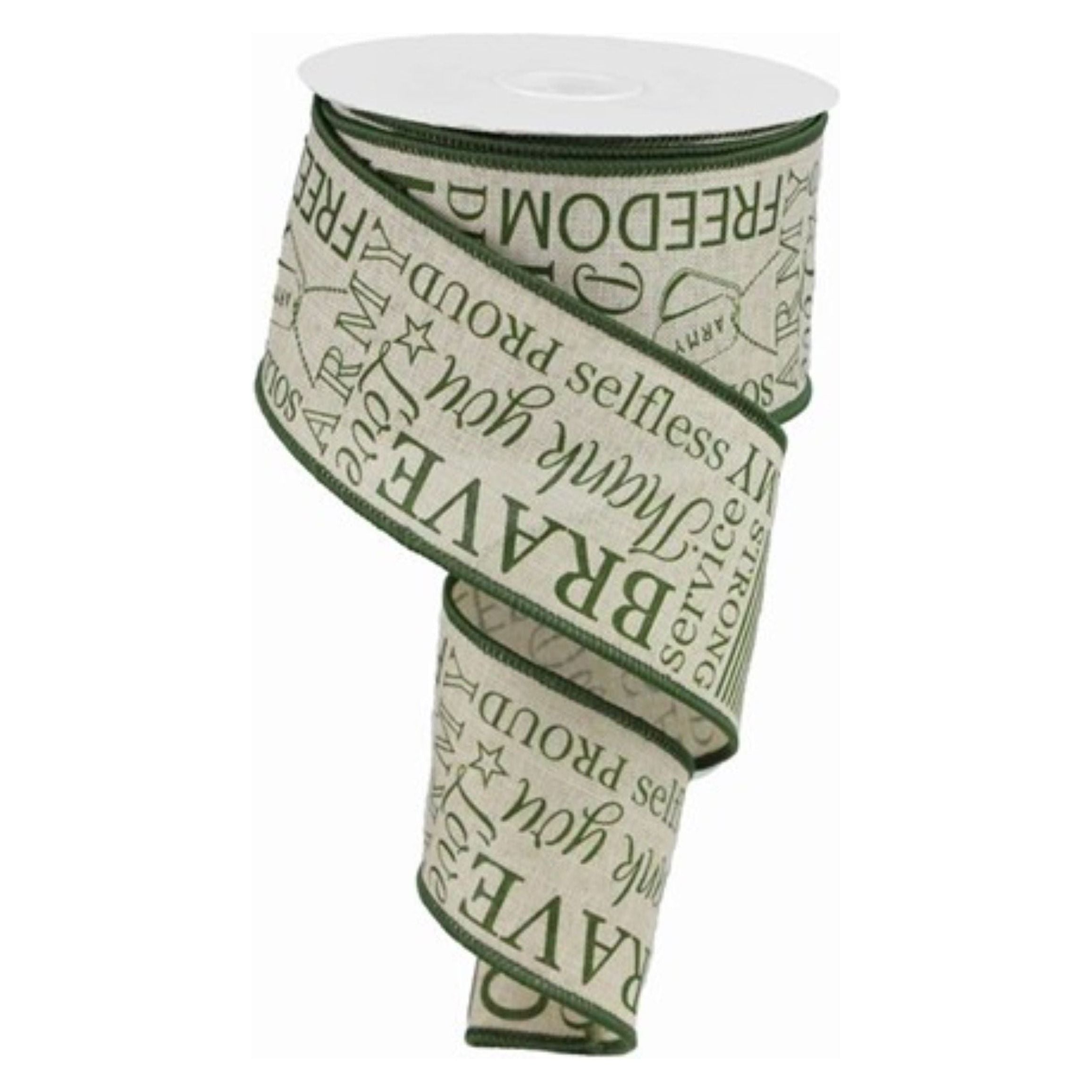 Shop For 2.5" Army Ribbon: Army Green & Natural (10 Yards) at Michelle's aDOORable Creations
