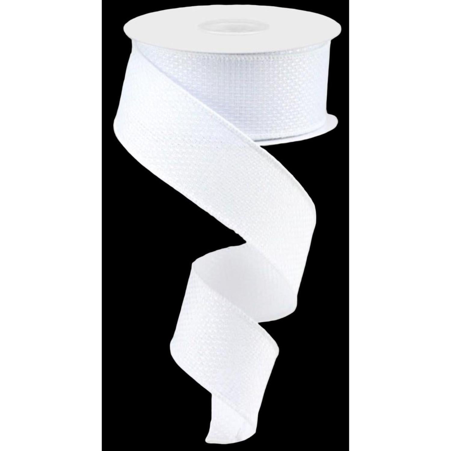 1.5" Royal Faux Burlap Ribbon: White (10 Yards)