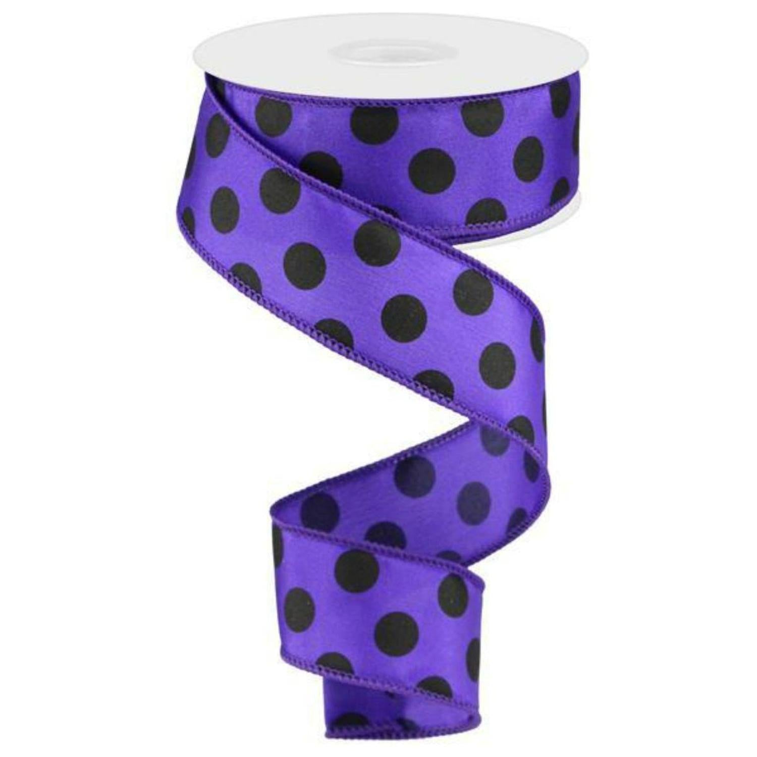1.5" Large Polka Dot Ribbon: Purple & Black (10 Yards)