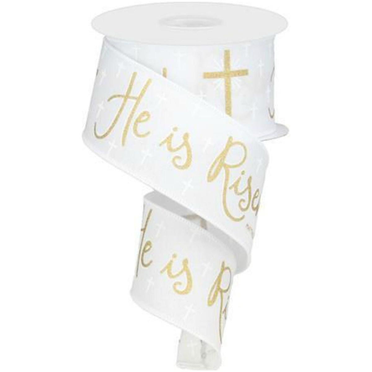 Shop For 2.5" He Is Risen Ribbon: White (10 Yards) at Michelle's aDOORable Creations