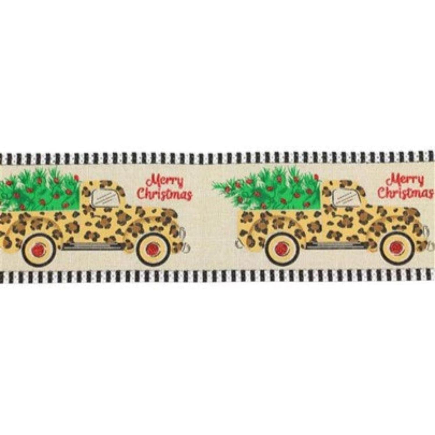 2.5" Leopard Merry Christmas Ribbon: Natural (10 Yards)