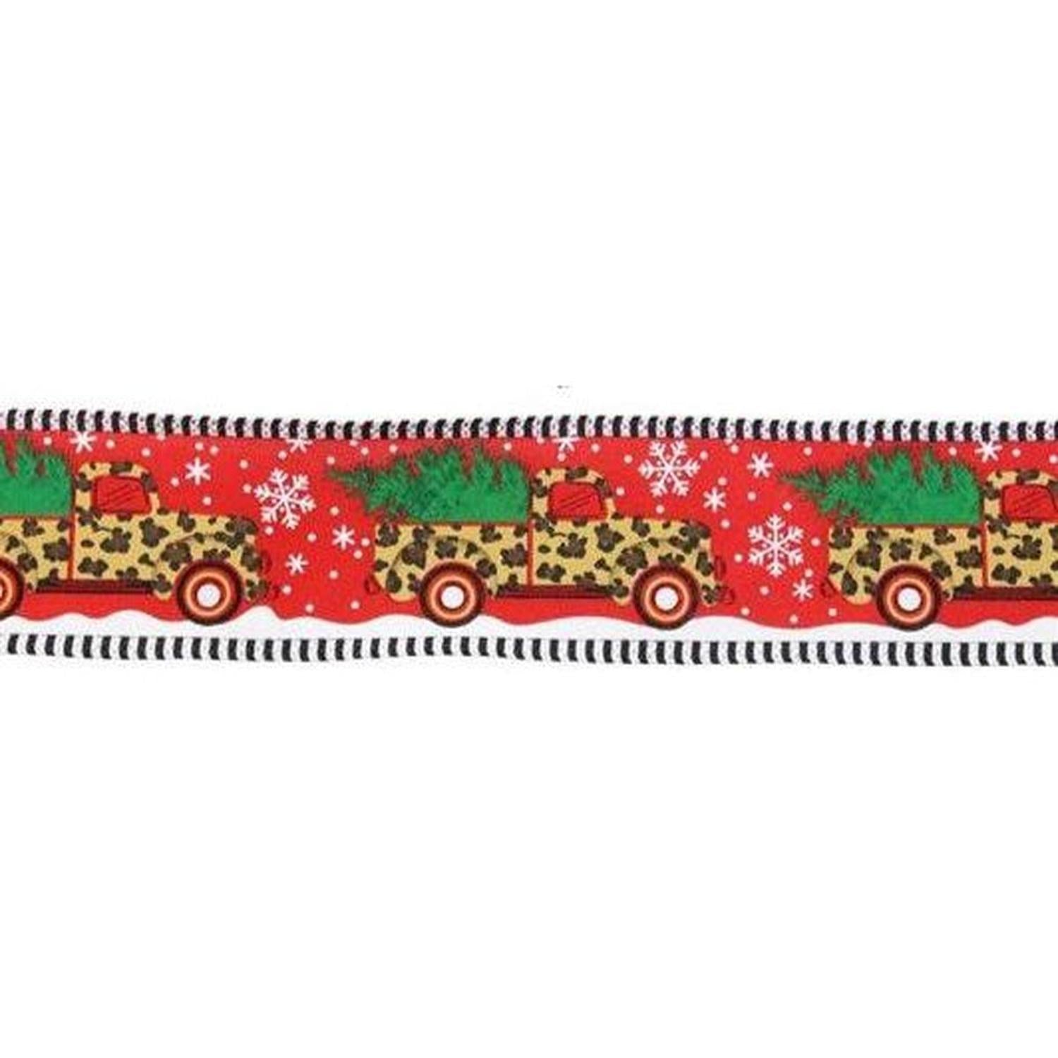 2.5" Leopard Snow Striped Edge Ribbon: Red (10 Yards)