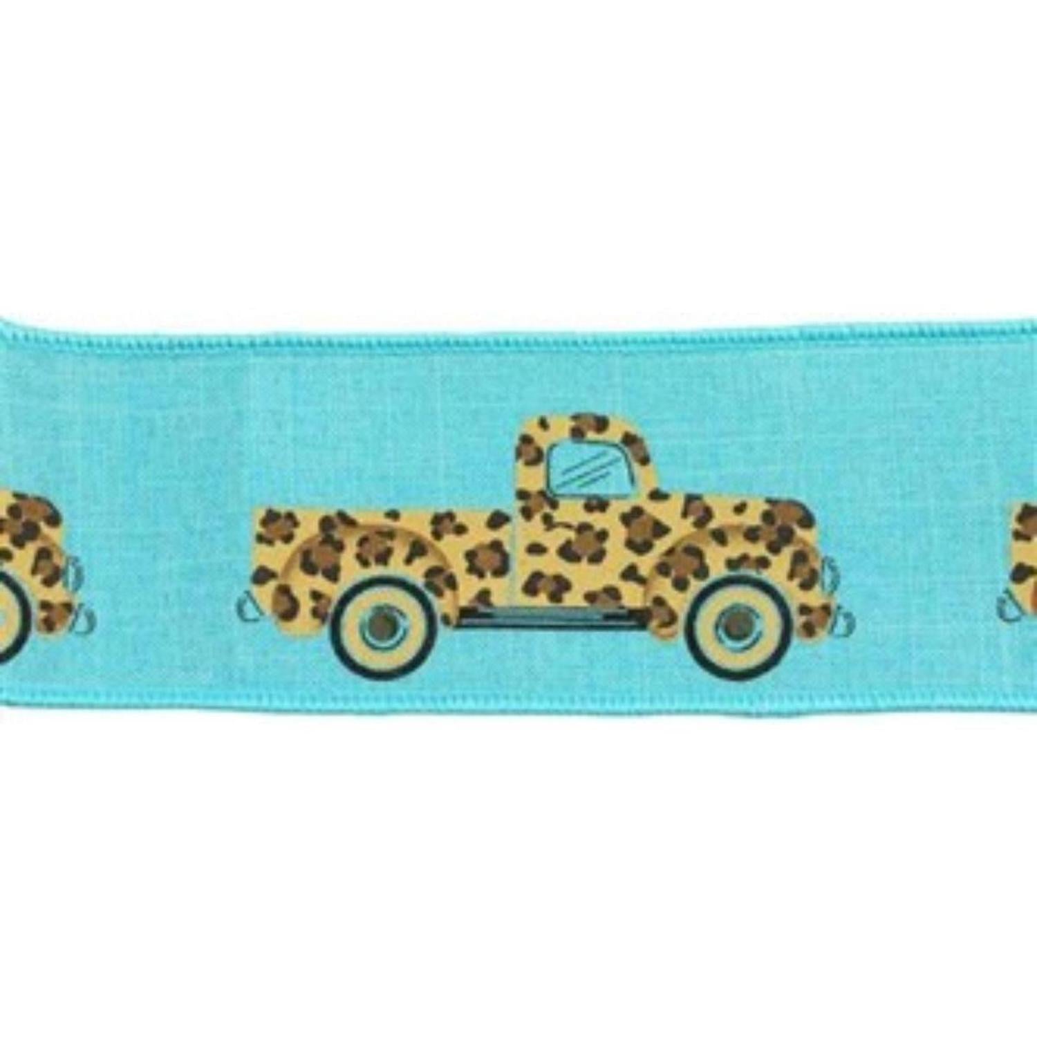 2.5" Leopard Truck Royal Ribbon: Light Teal (10 Yards)