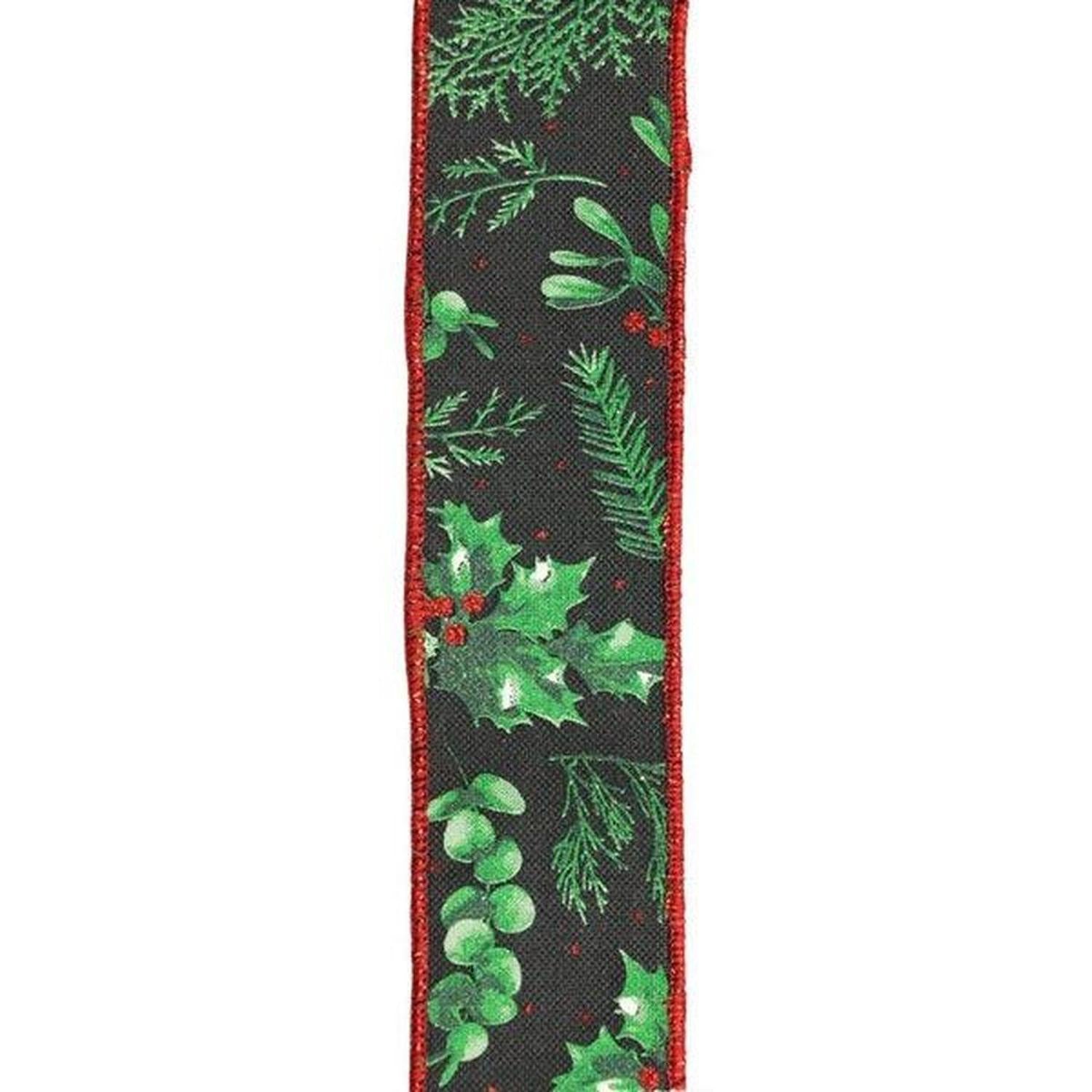 1.5" Winter Foliage Ribbon: Green (10 Yards)