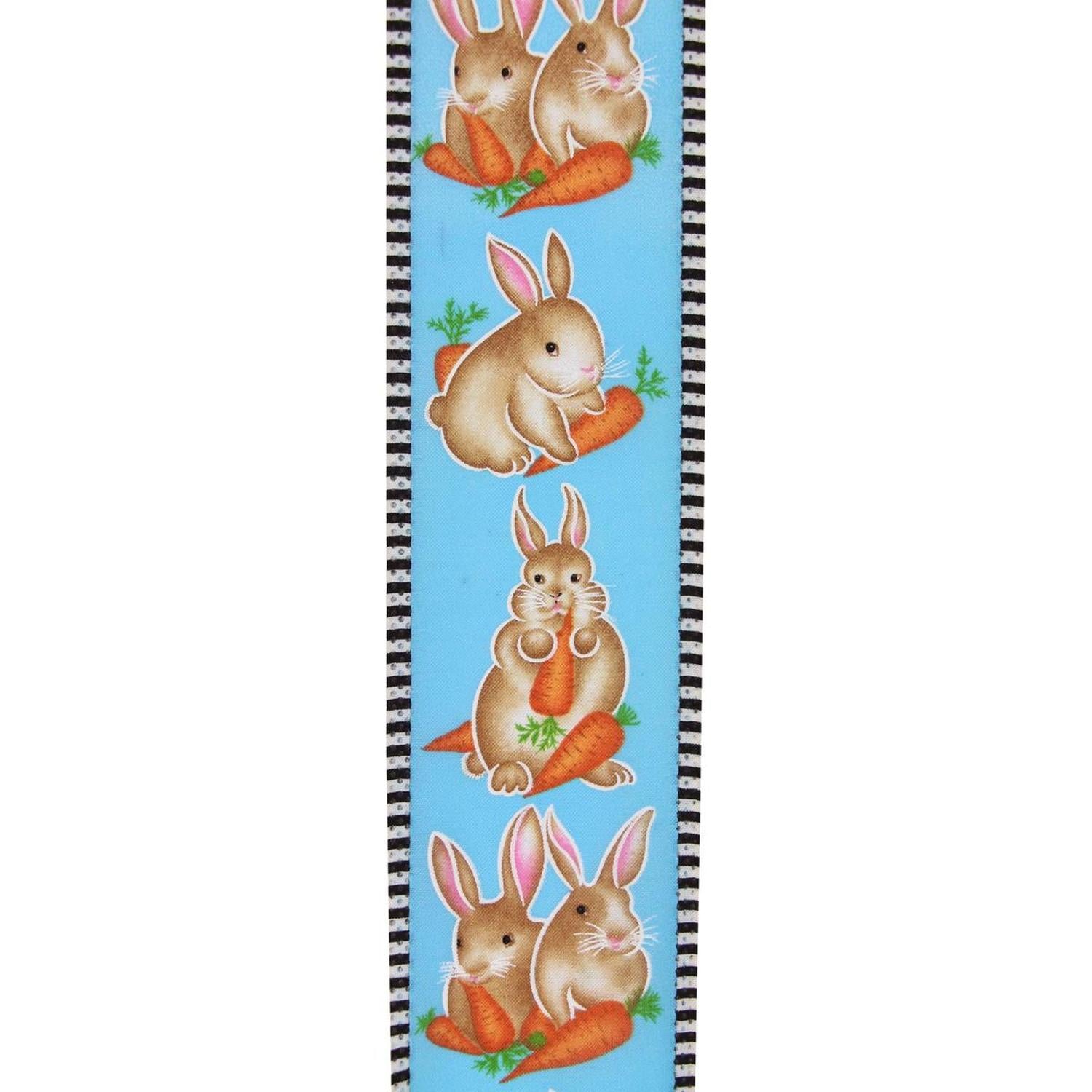 2.5" Bunnies Carrots Stripe Ribbon: Blue (10 Yards)