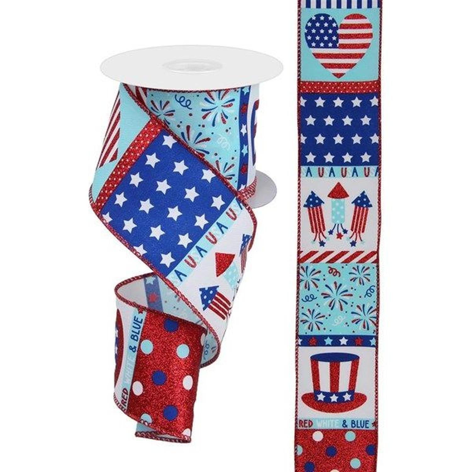 2.5" Patriotic Block Ribbon: White (10 Yards)