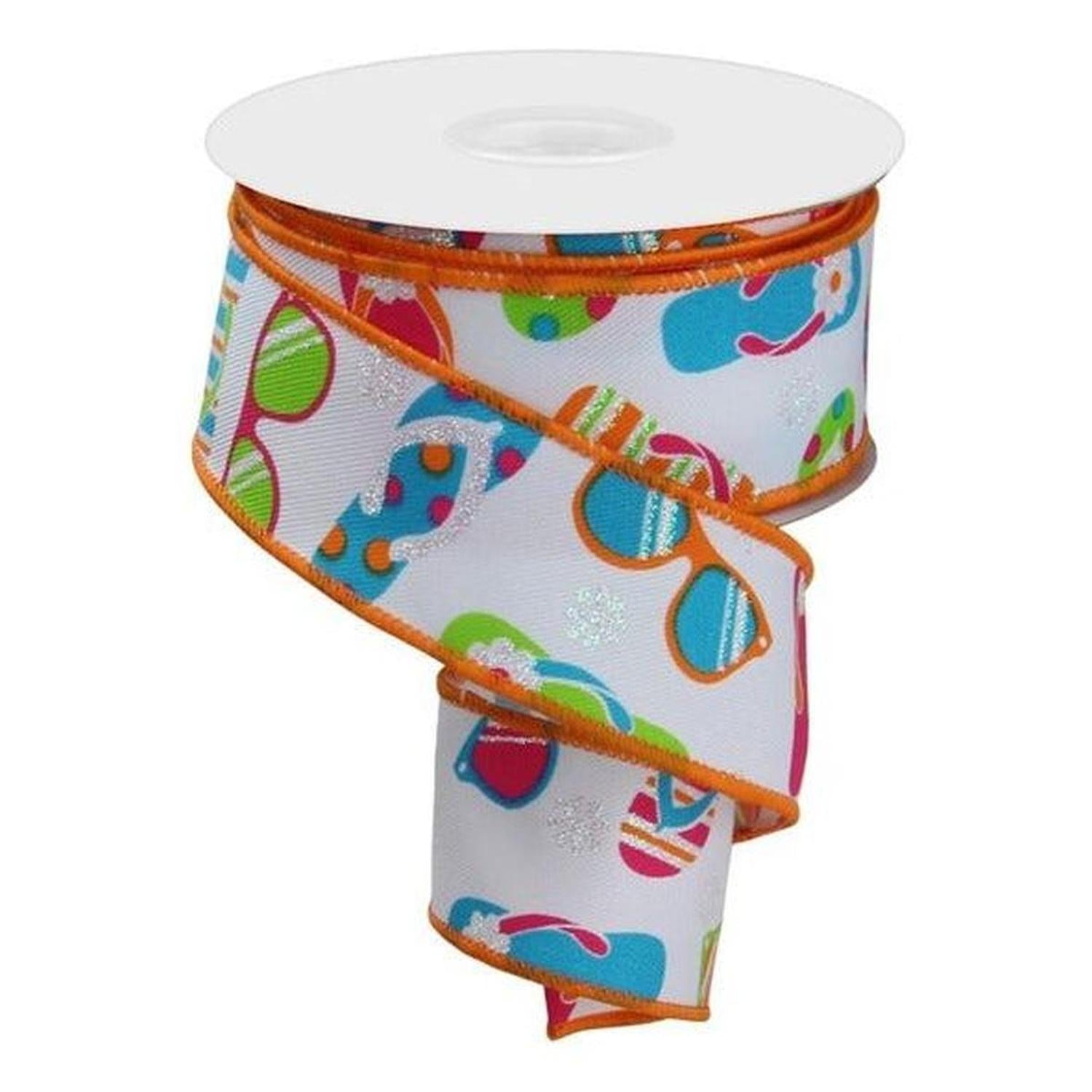 1.5" Flip Flop and Sunglasses Ribbon: White (10 Yard)
