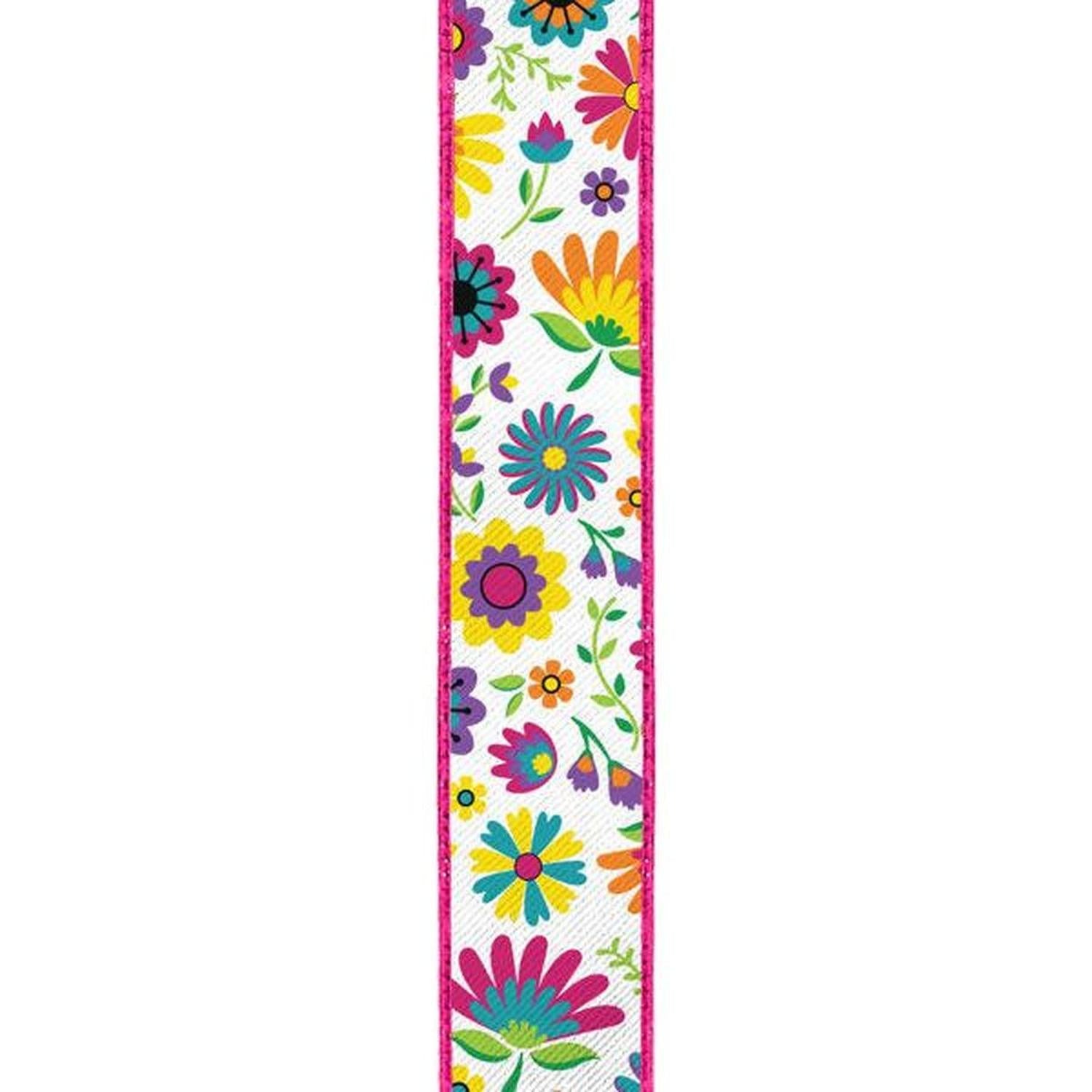 1.5" Fiesta Florals Ribbon: White (10 Yards)
