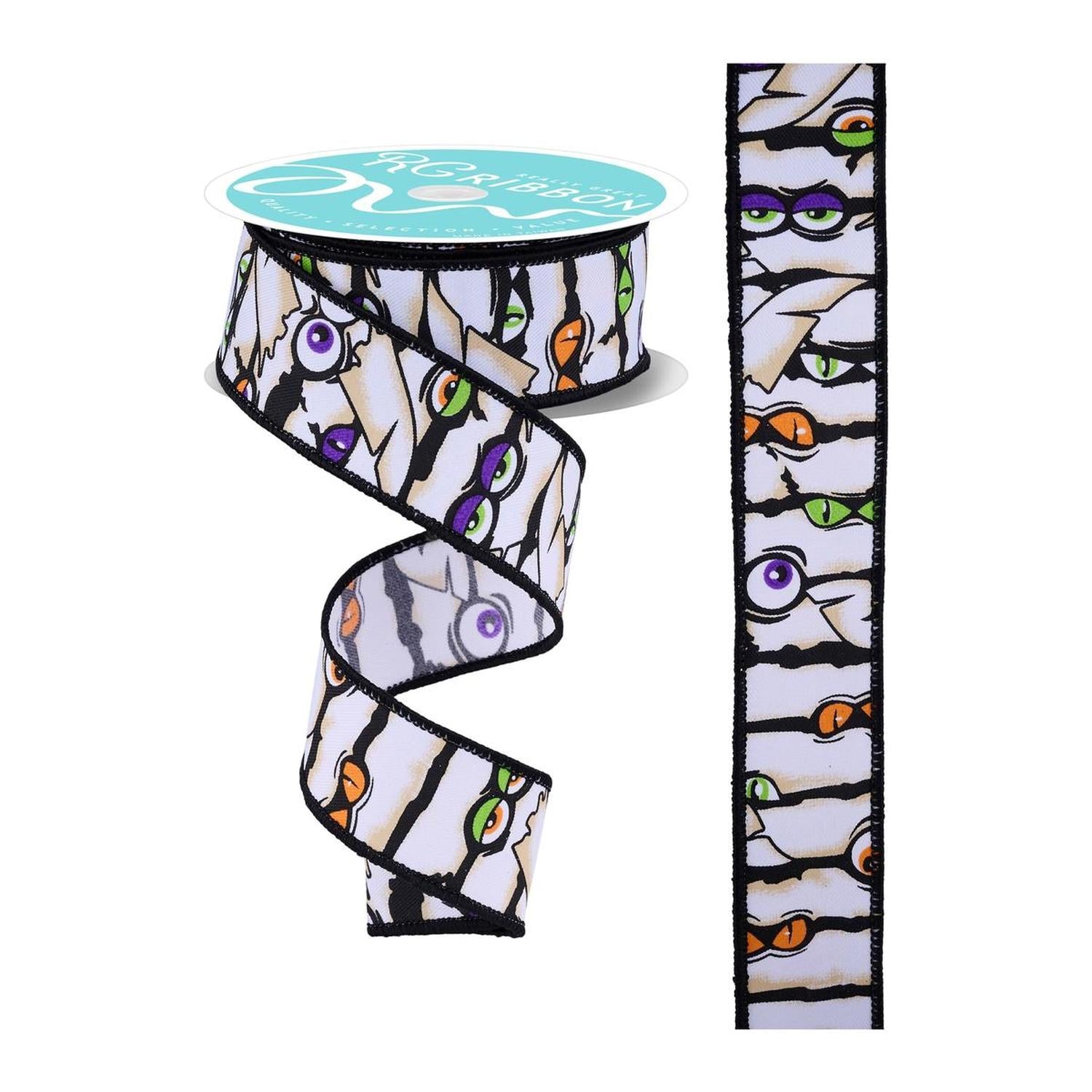1.5" Mummy Eyes Ribbon: White (10 Yards)