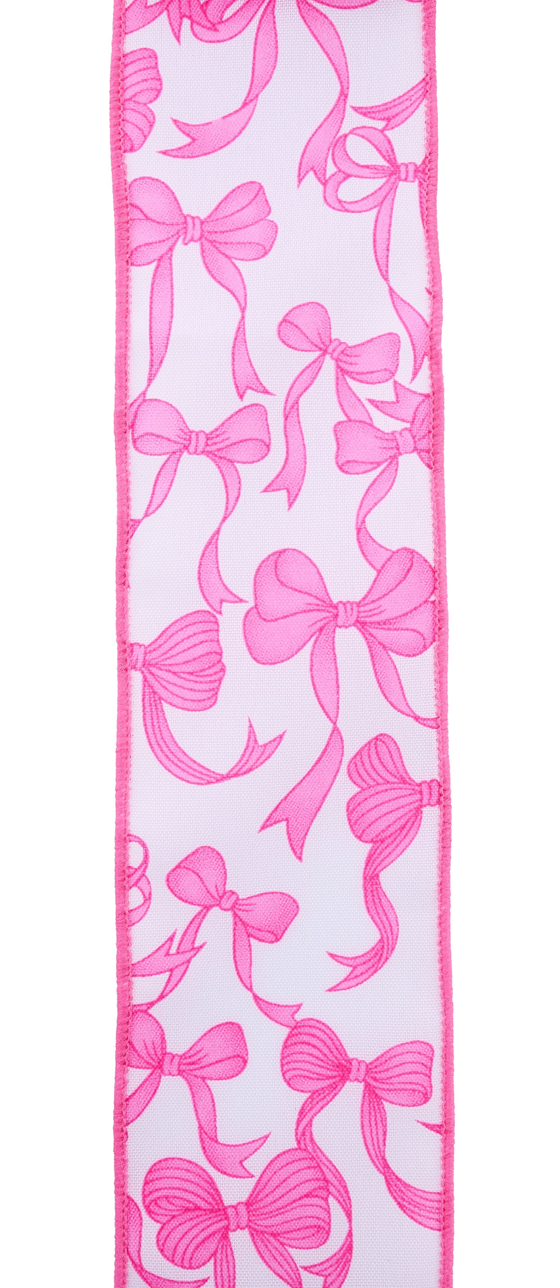 Pink and white patterned wired edge ribbon with hot pink bows