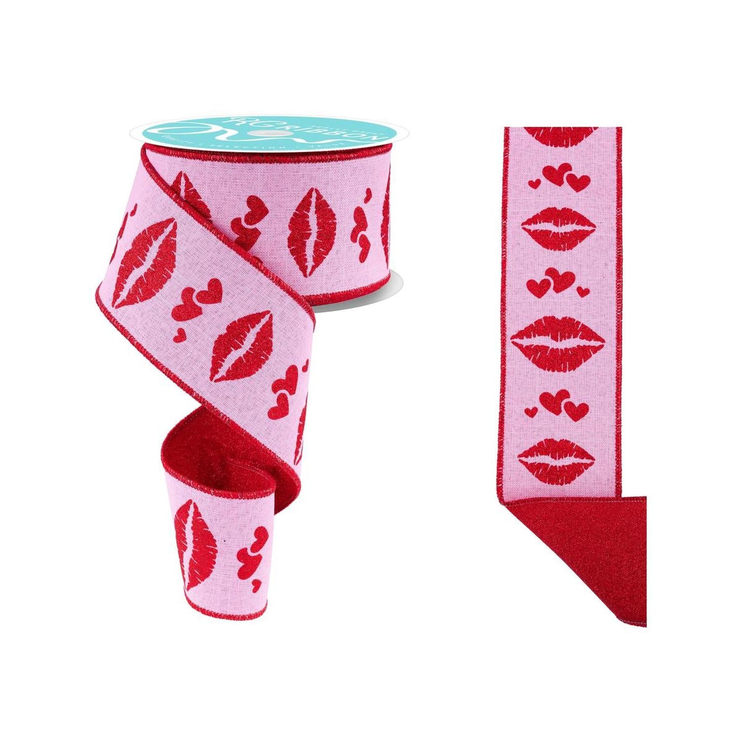 2.5" Double Layer Bold Lips Ribbon: Pink/Red (10 Yards)