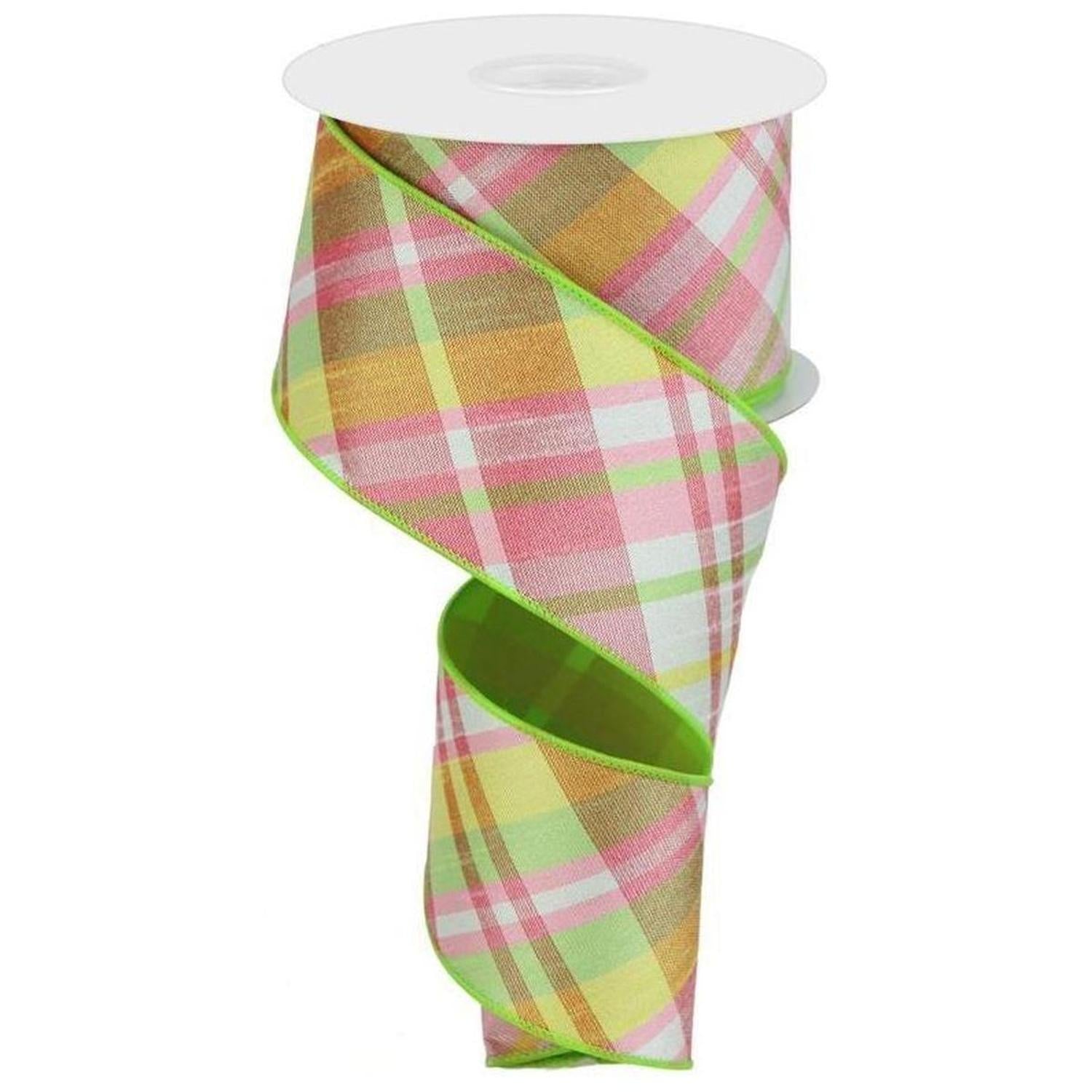 2.5" Diagonal Plaid Fused Ribbon: Spring Green (10 Yards)