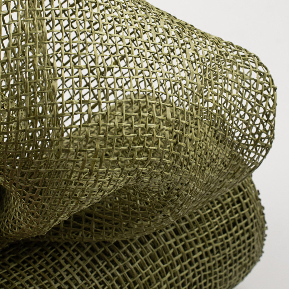 10-inch olive green poly burlap mesh ribbon with a rustic woven texture for crafts and floral decor.