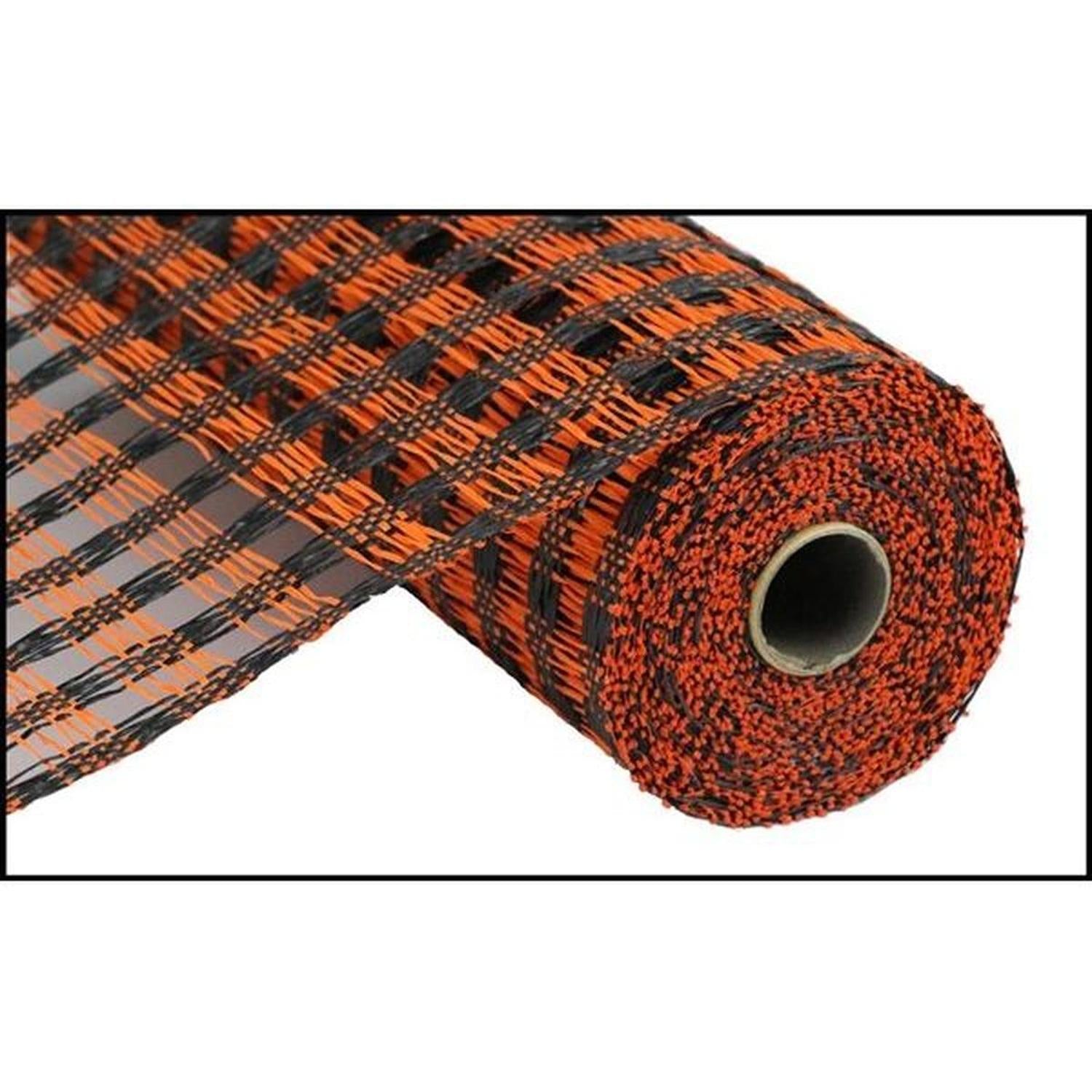 10" Poly Burlap Check Mesh Ribbon: Black & Orange (10 Yards)