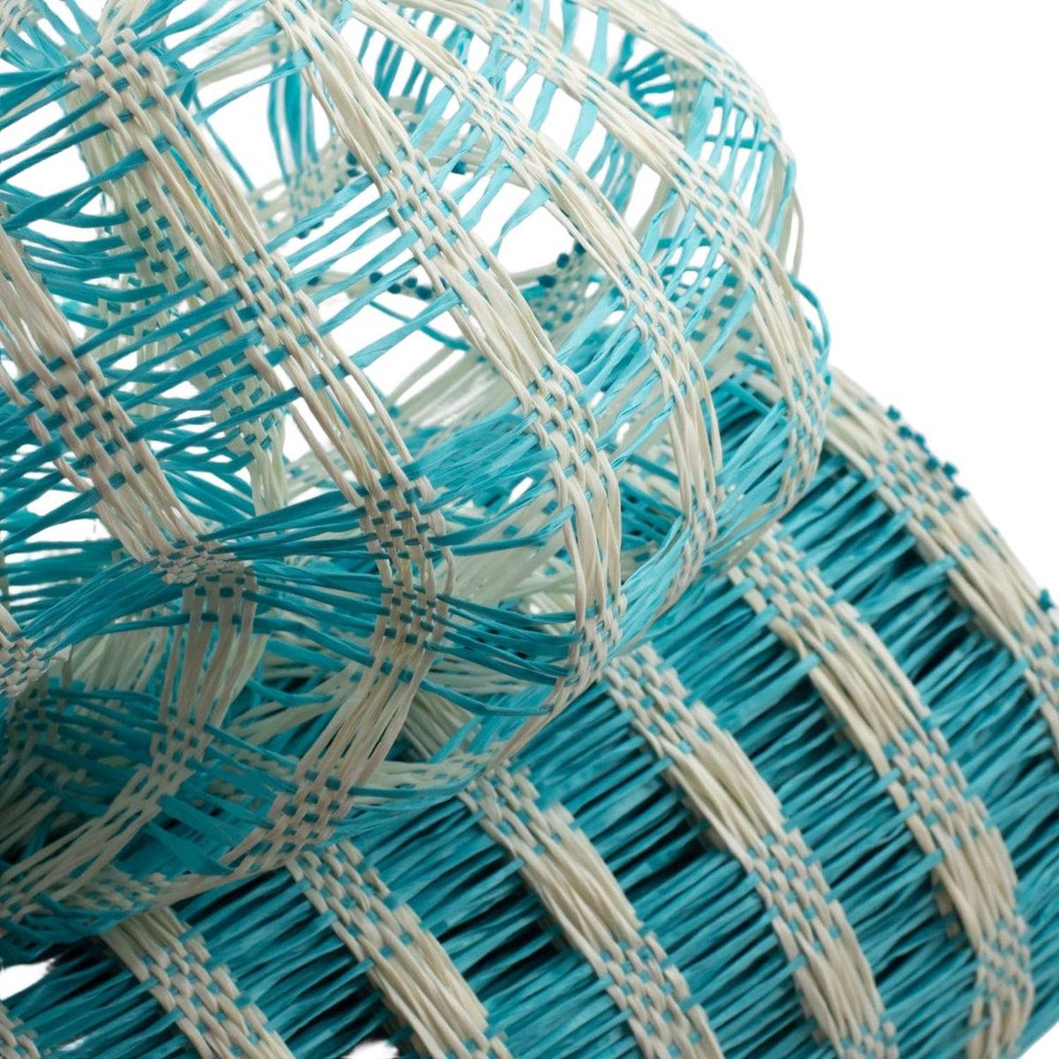 10" Poly Burlap Check Mesh Ribbon: Turquoise & Cream