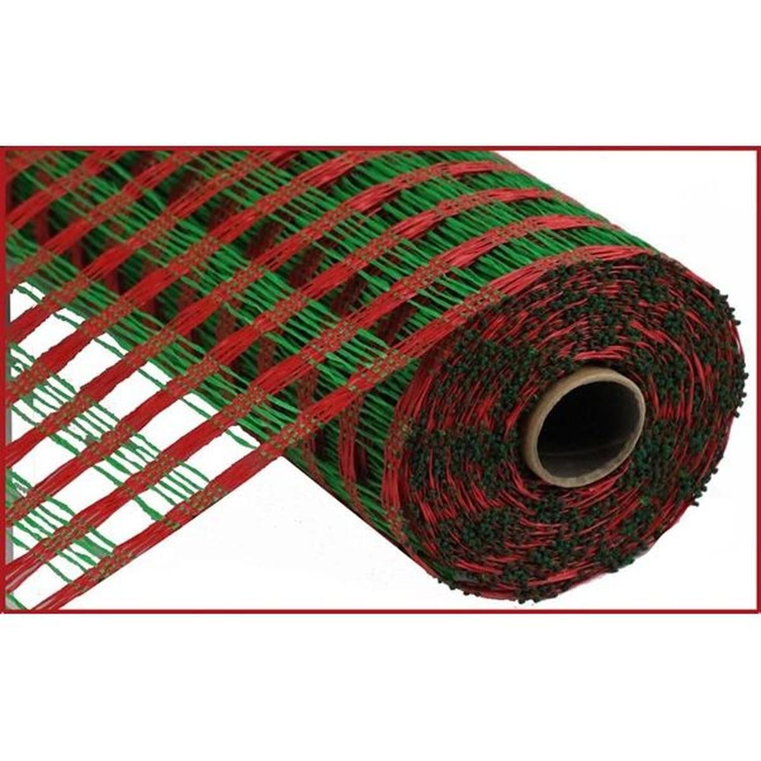 21" Poly Burlap Check Deco Mesh Ribbon: Red & Green (10 Yards)