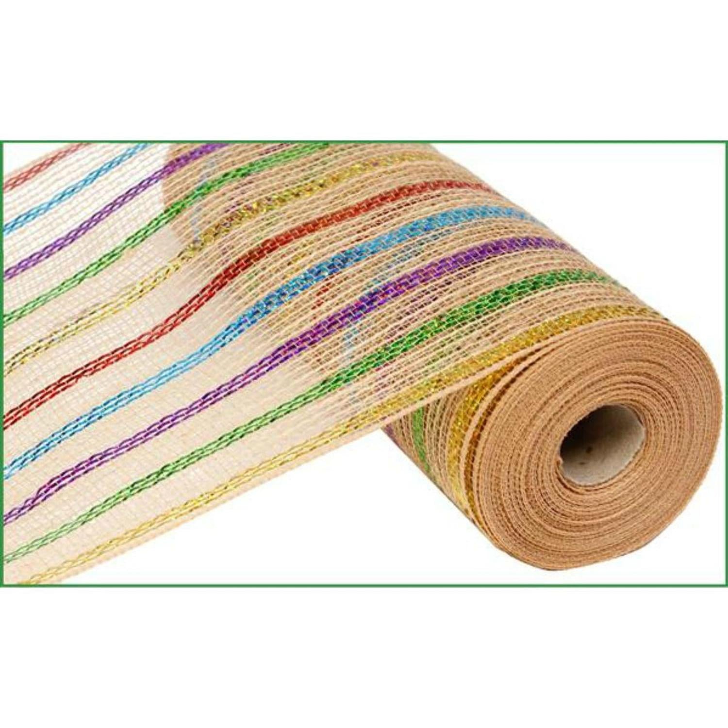 Shop For 10" Poly Jute Mesh Ribbon: Laser Multi Color Stripe at Michelle's aDOORable Creations