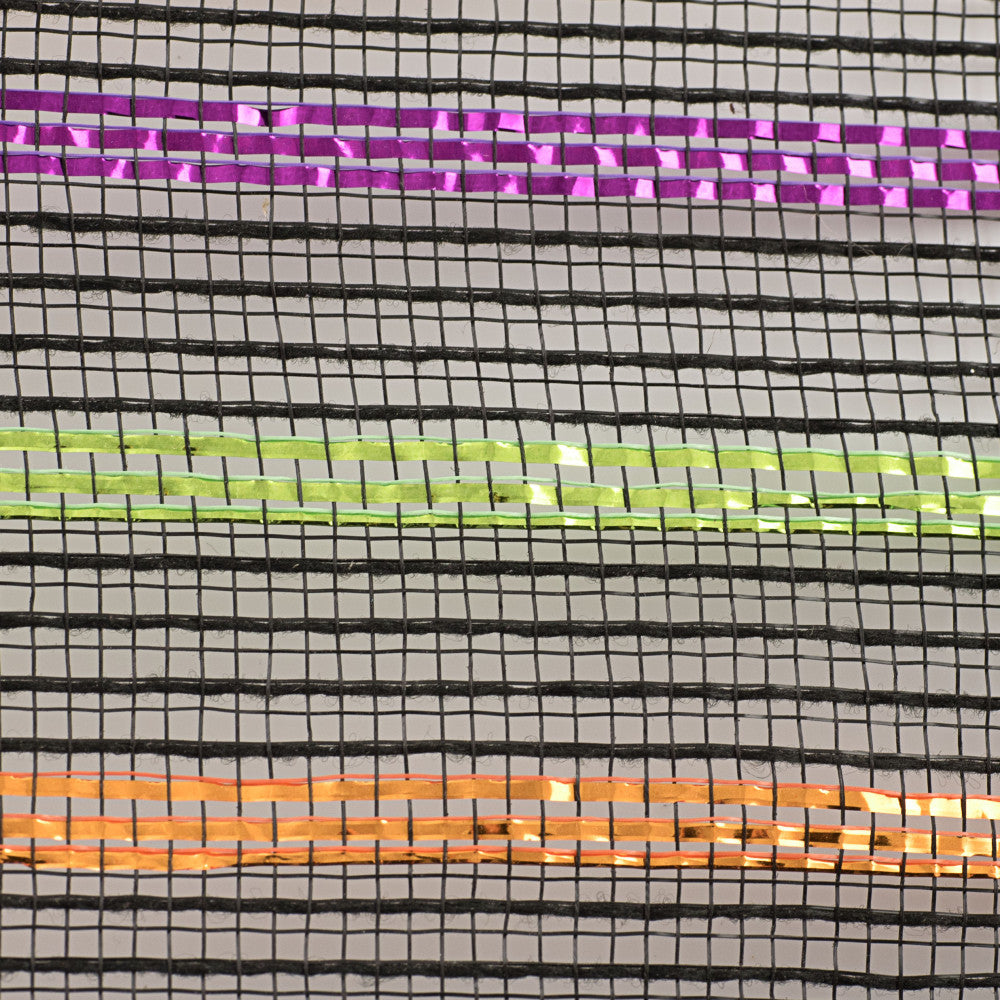 Shop For 10.5" Metallic Poly Faux Jute Mesh Ribbon: Black/Orange/Purple/Lime (10 Yards) at Michelle's aDOORable Creations