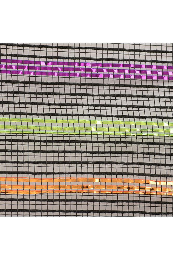 Shop For 10.5" Metallic Poly Faux Jute Mesh Ribbon: Black/Orange/Purple/Lime (10 Yards) at Michelle's aDOORable Creations