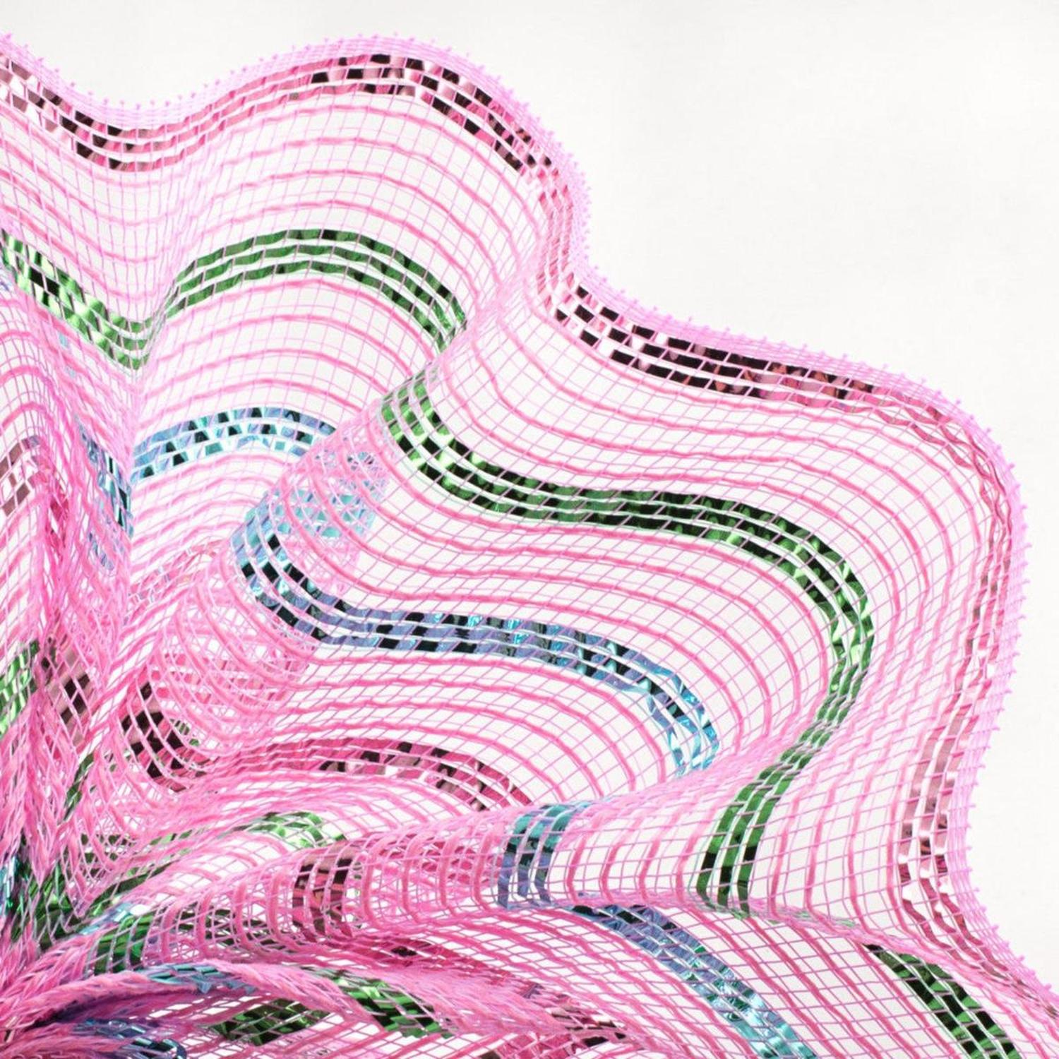 10.5" Metallic Poly Faux Jute Stripe Mesh Ribbon: Pink (10 Yards)