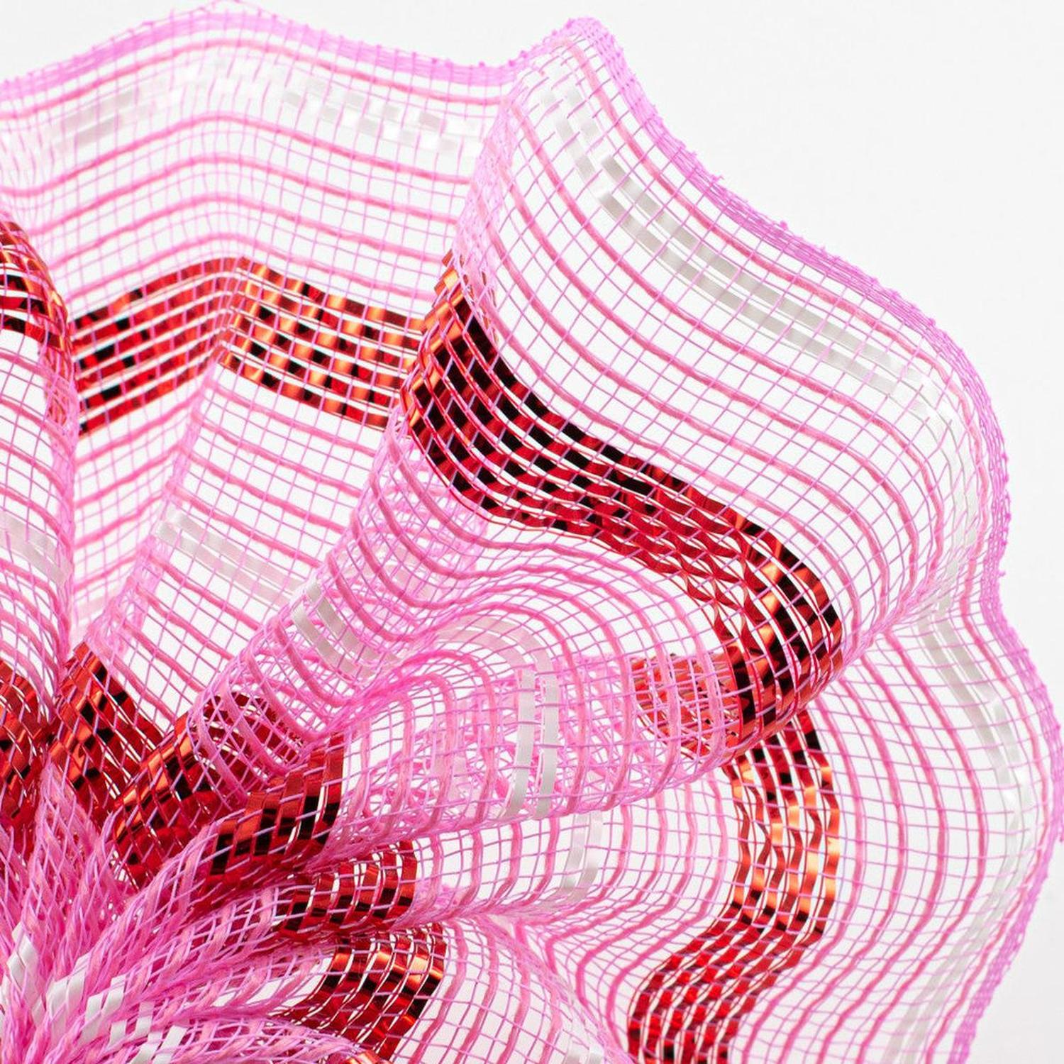 10.5" Poly Faux Jute Metallic Mesh Ribbon: Pink/Red (10 Yards)