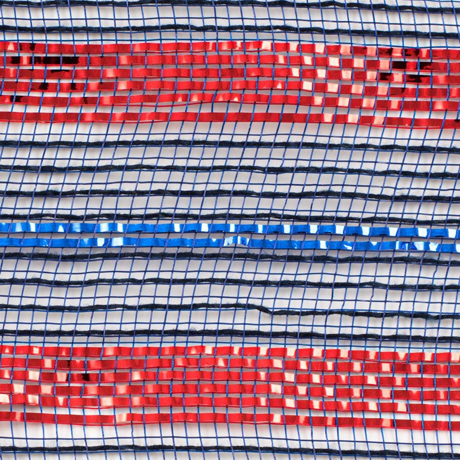 10" Poly Faux Jute Metallic Mesh Ribbon: Navy Blue, Royal, Red (10 Yards)