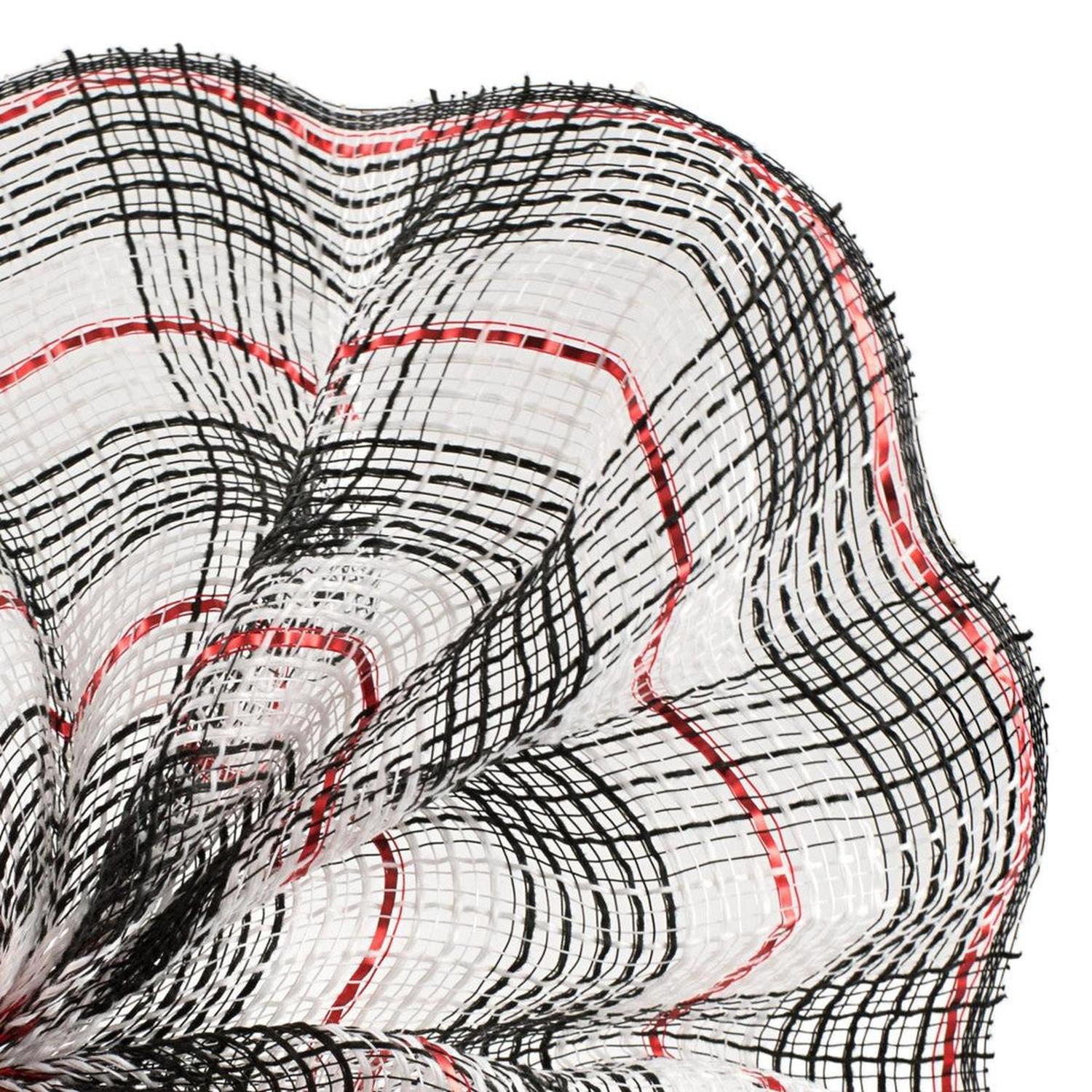 10.5" Faux Jute Check Foil Mesh Ribbon: Black/Red (10 Yards)
