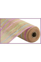 Shop For 10.5" Poly Jute Matte Stripe Mesh Ribbon: Natural Pastel Stripes (10 Yards) at Michelle's aDOORable Creations