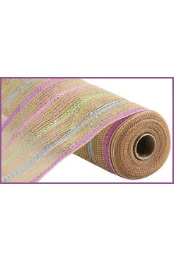 Shop For 10.5" Poly Jute Matte Stripe Mesh Ribbon: Natural Pastel Stripes (10 Yards) at Michelle's aDOORable Creations