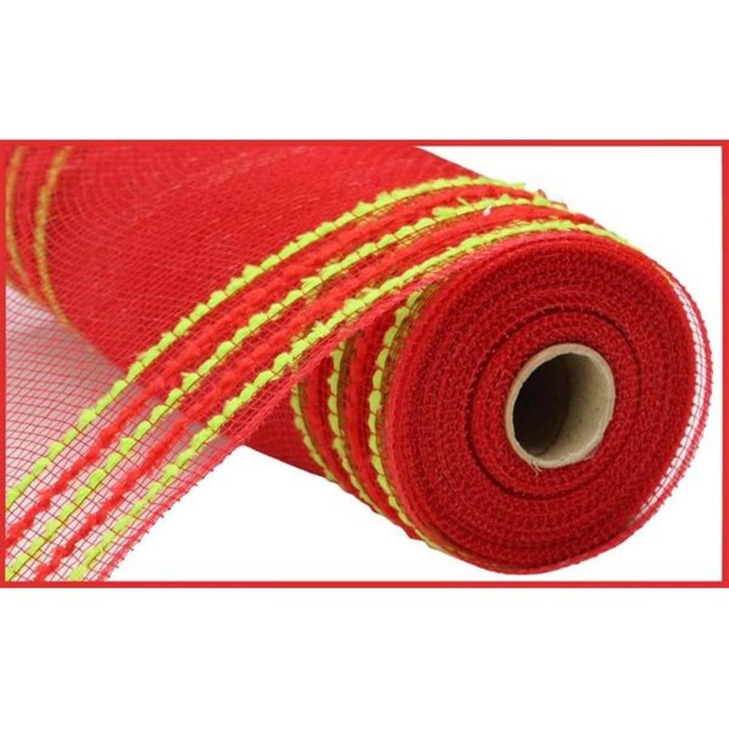 Shop For 10.25" Drift Border Mesh Ribbon: Red/Lime Green (10 Yards) at Michelle's aDOORable Creations
