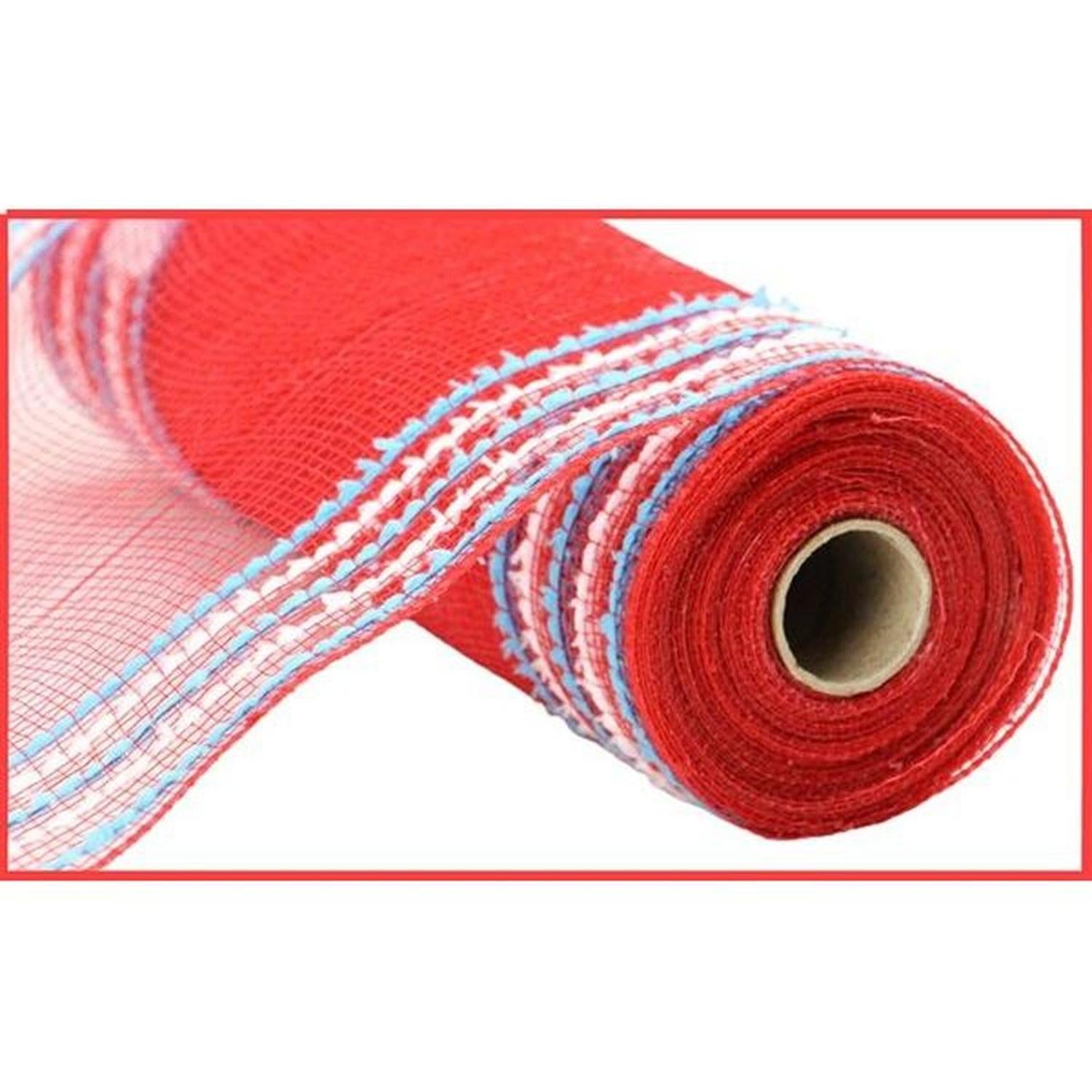 10.5" Drift Border Mesh Ribbon: Red/Turquoise (10 Yards)