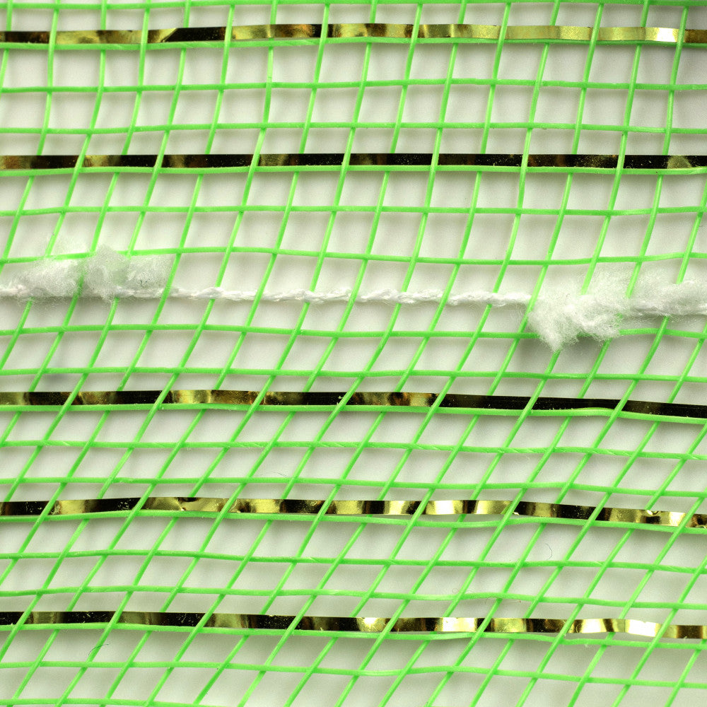 Shop For 10.5" Metallic Cotton Ball Mesh Ribbon: Lime Green/White (10 Yards) at Michelle's aDOORable Creations