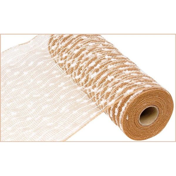 Shop For 10.5" Cotton Ball Poly Jute Mesh Ribbon: Natural (10 Yards) at Michelle's aDOORable Creations