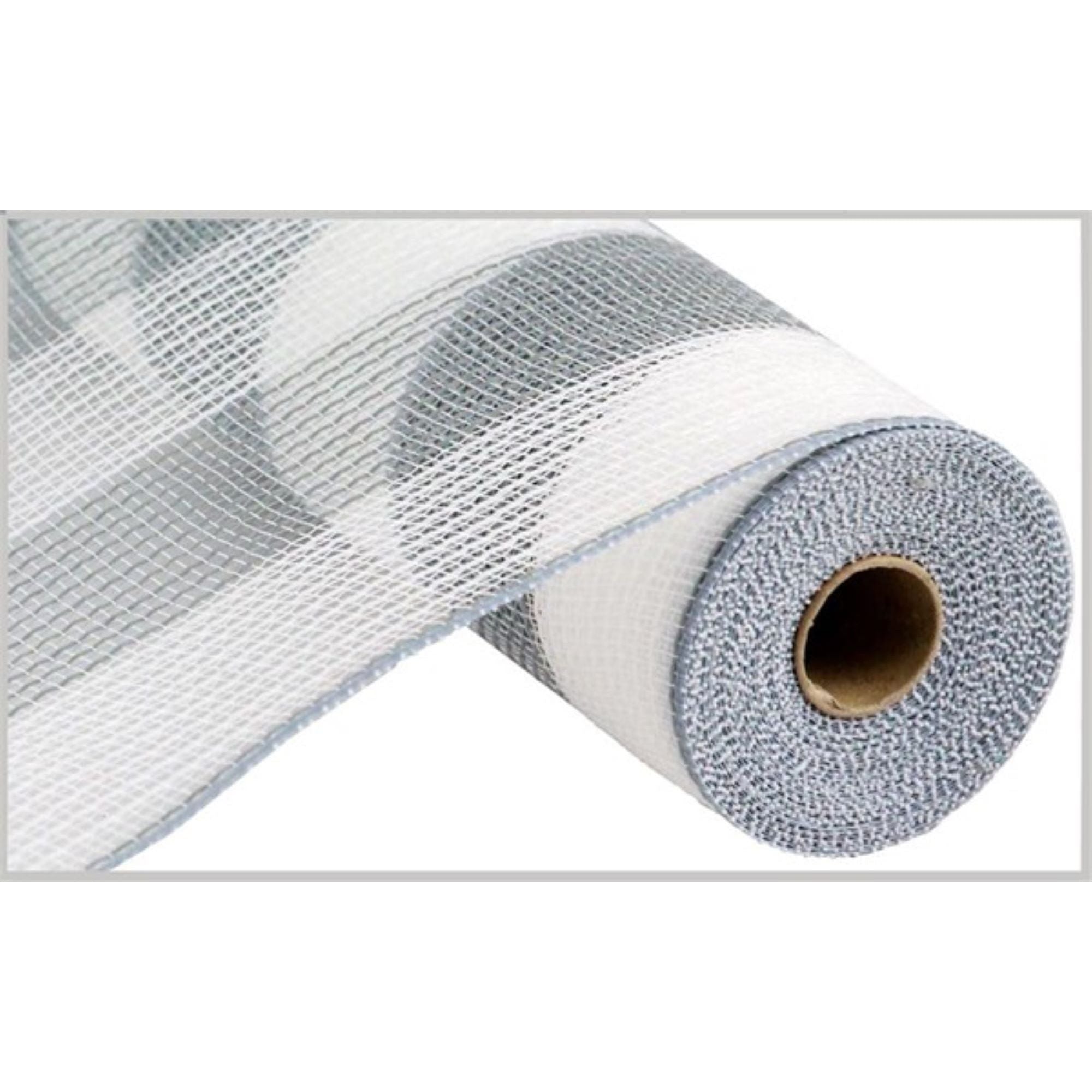 Shop For 10.5" Faux Jute Wide Stripe Mesh Ribbon: White & Grey (10 Yards) at Michelle's aDOORable Creations
