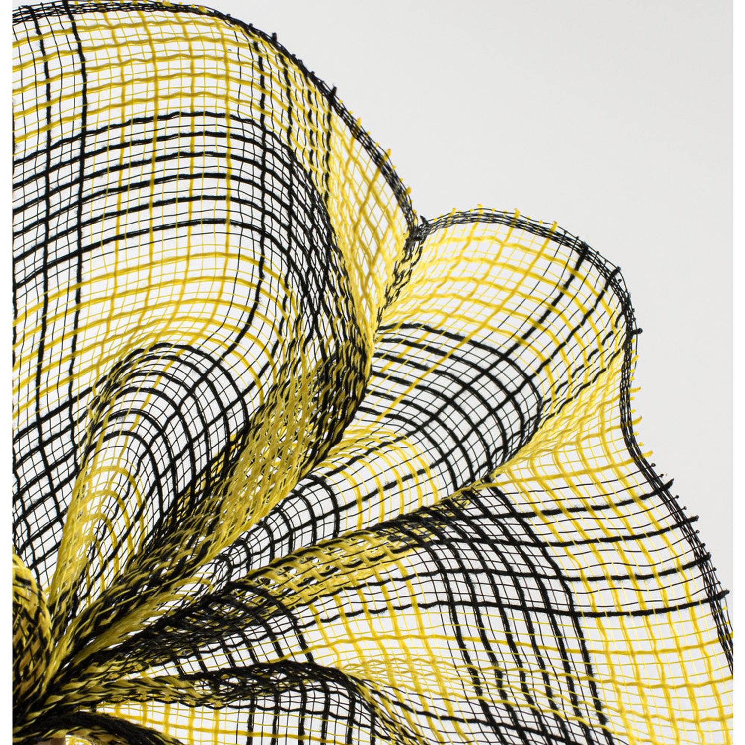 10" Small Check Fabric Mesh Ribbon: Black & Yellow (10 Yards)