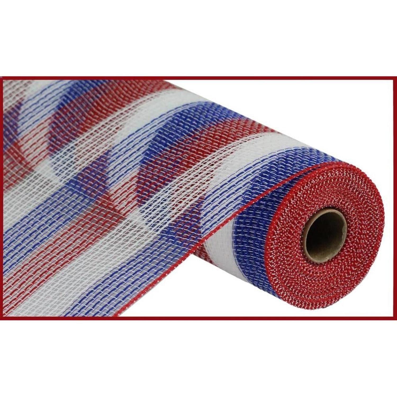 10.5" Faux Jute Stripe Mesh Ribbon: Red, White & Blue (10 Yards)