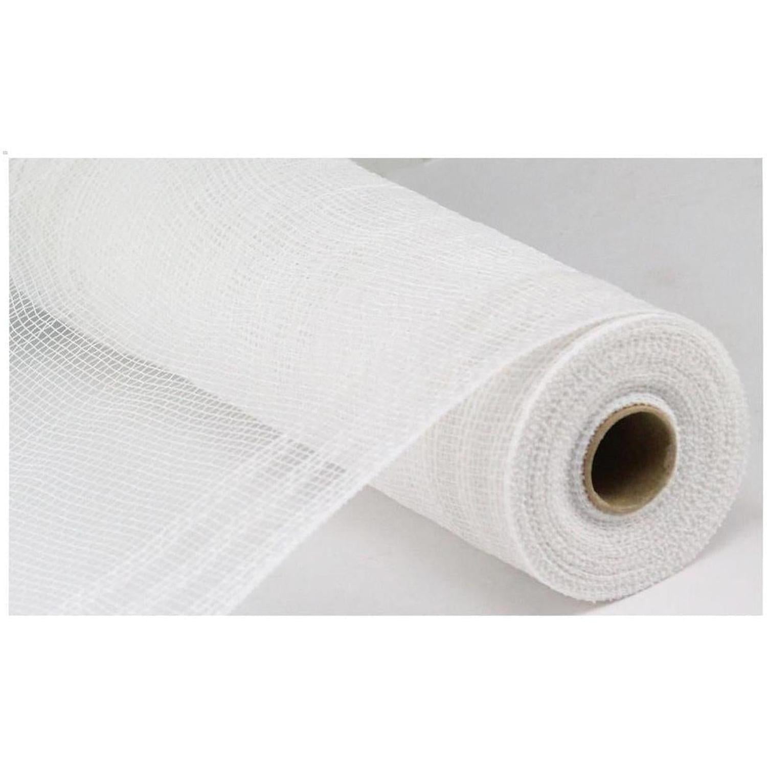 10.5" Faux Jute Border Stripe Mesh Ribbon: White (10 Yards)