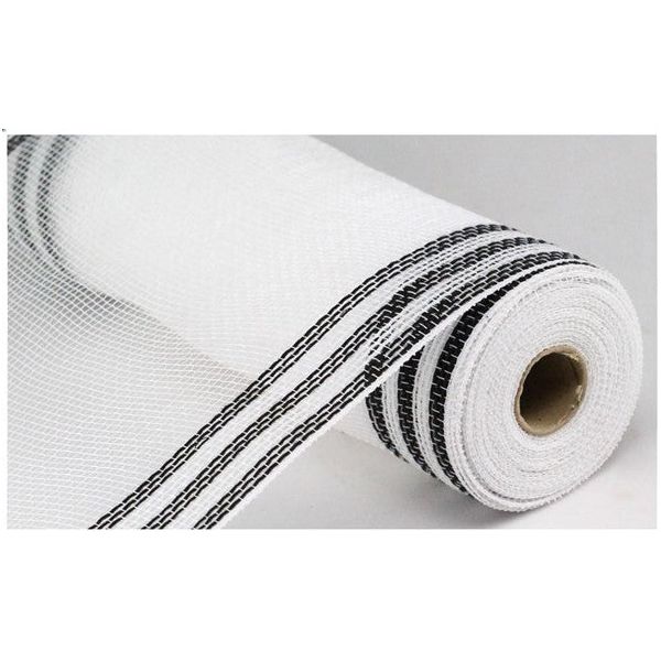 Shop For 10" Border Stripe Faux Jute Mesh Ribbon: White/Black (10 Yards) at Michelle's aDOORable Creations