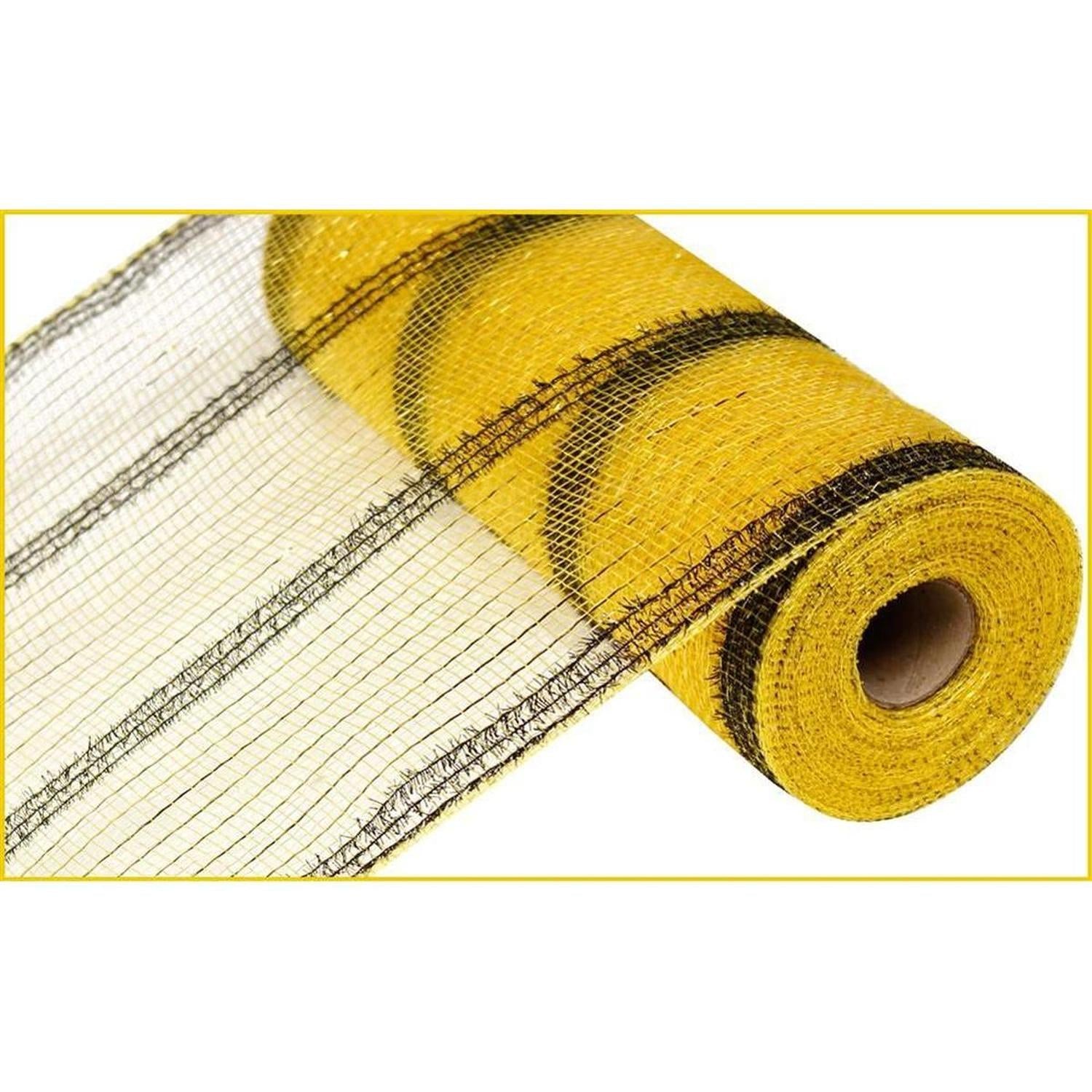 10.5" Wide Tinsel Foil Deco Poly Mesh Ribbon: Gold & Black