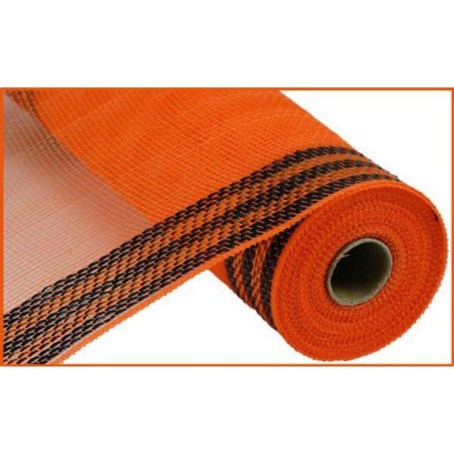 10.5" Border Stripe Metallic Mesh Ribbon: Orange/Black (10 Yards)