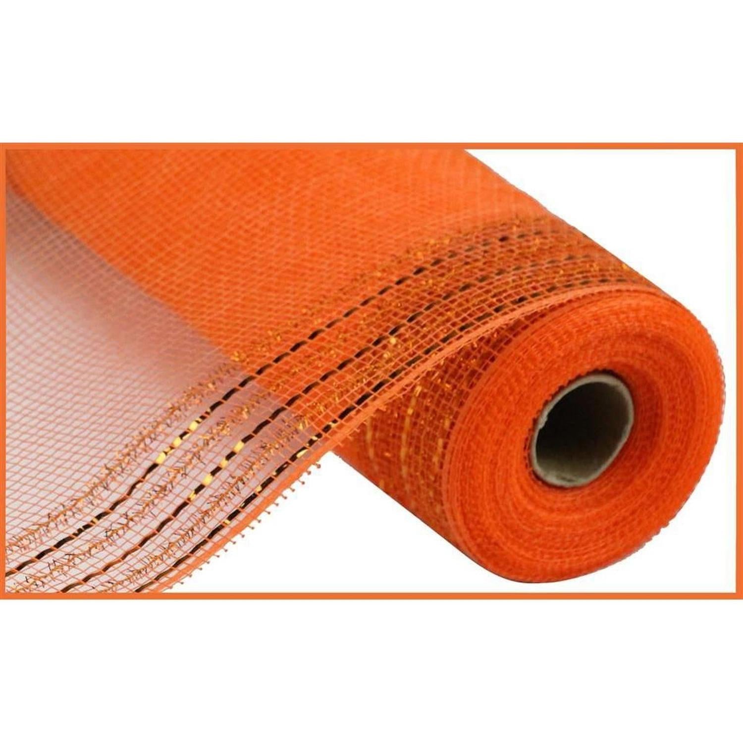 Shop For 10.5" Border Stripe Tinsel Mesh Ribbon: Orange (10 Yards) at Michelle's aDOORable Creations