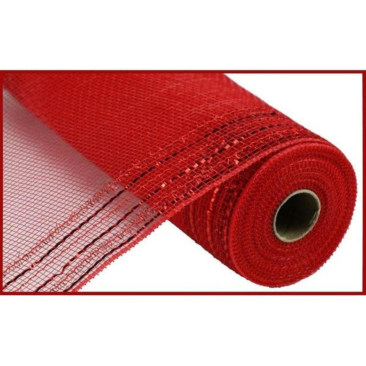 10" Border Stripe Tinsel Metallic Mesh Ribbon: Red (10 Yards)